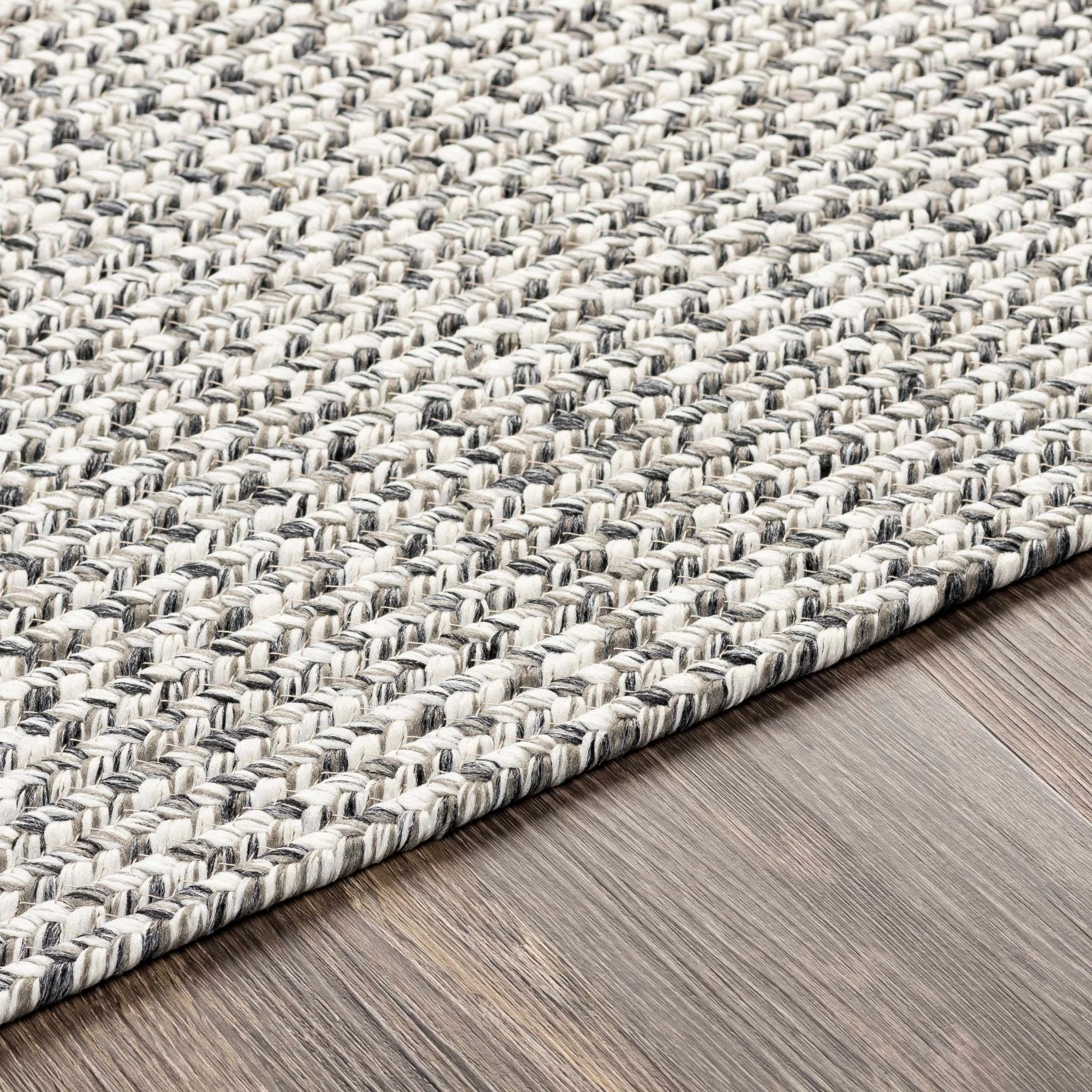 Ivory, Charcoal and Taupe Chevron Design Braided Faux Outdoor safe area Rug - Image 3