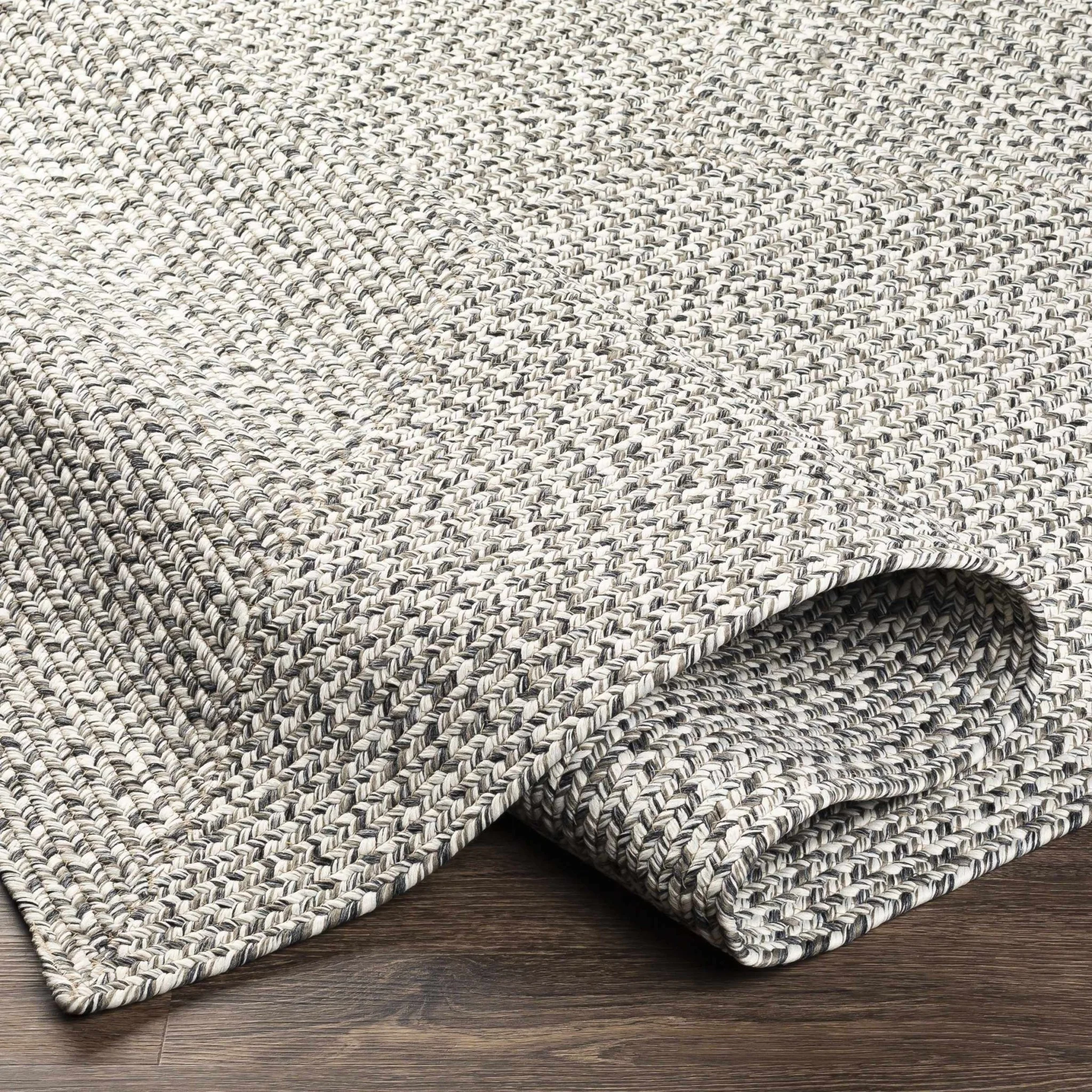 Ivory, Charcoal and Taupe Chevron Design Braided Faux Outdoor safe area Rug - Image 6