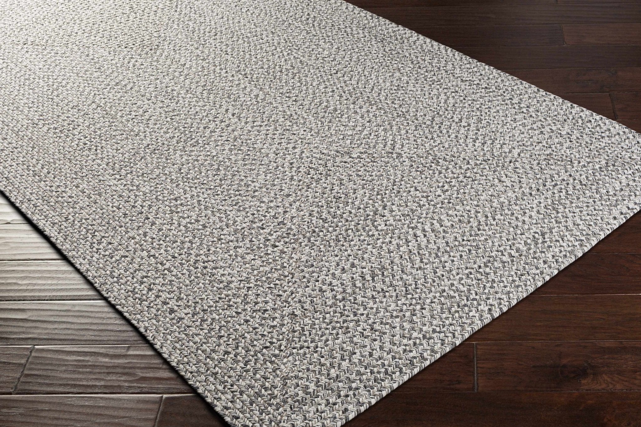 Ivory, Charcoal and Taupe Chevron Design Braided Faux Outdoor safe area Rug - Image 7