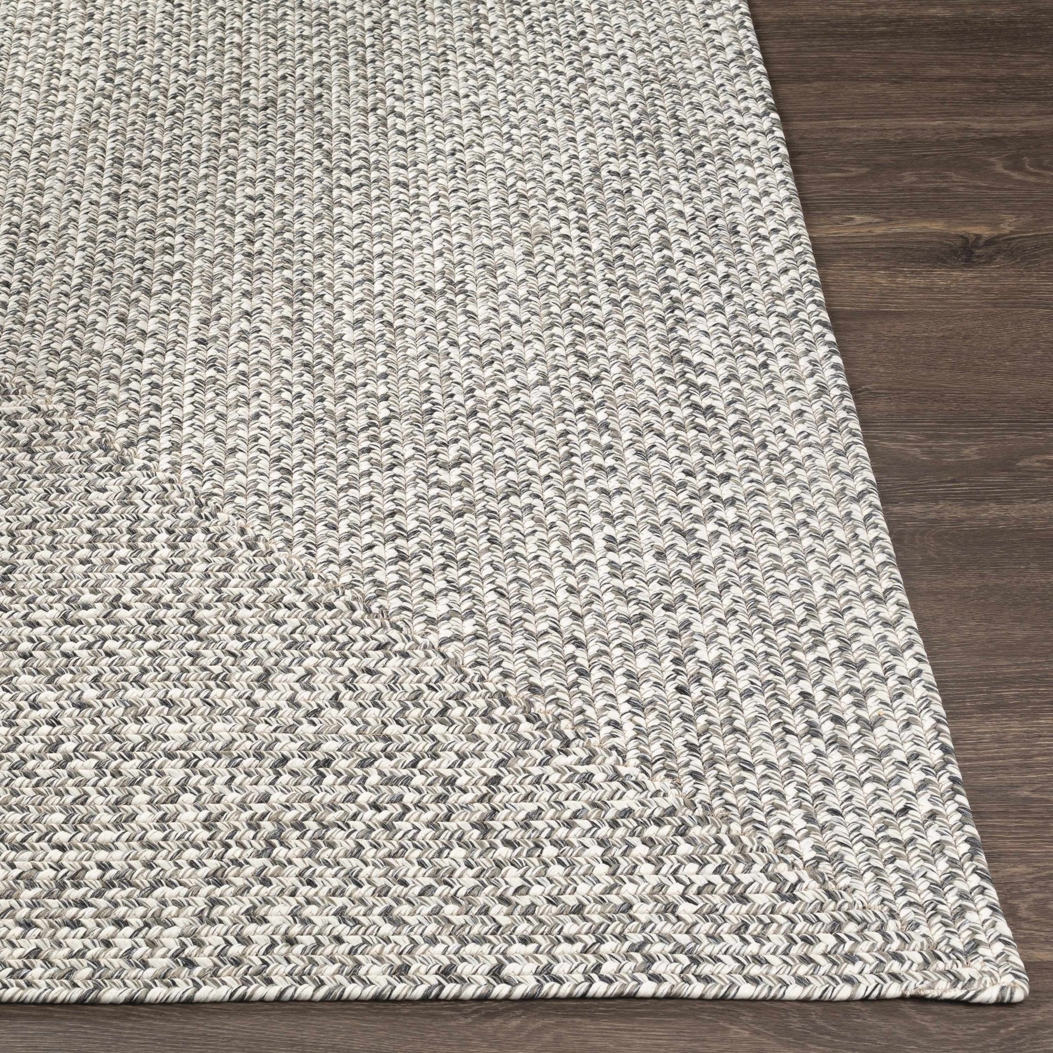 Ivory, Charcoal and Taupe Chevron Design Braided Faux Outdoor safe area Rug - Image 8
