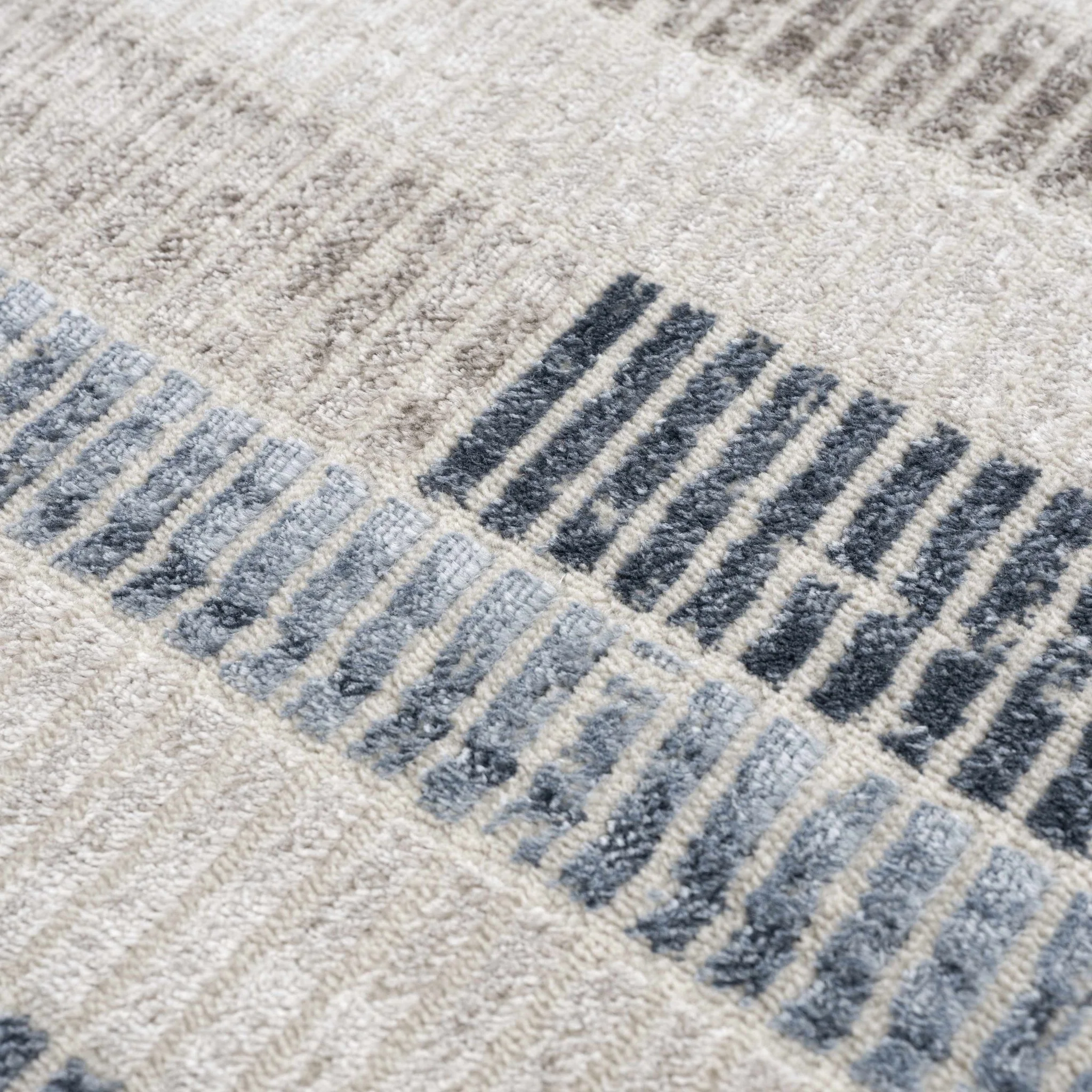 Ivory, Charcoal, Blue and Tan Modern Geometrical Stripes Design Area Rug - Image 10