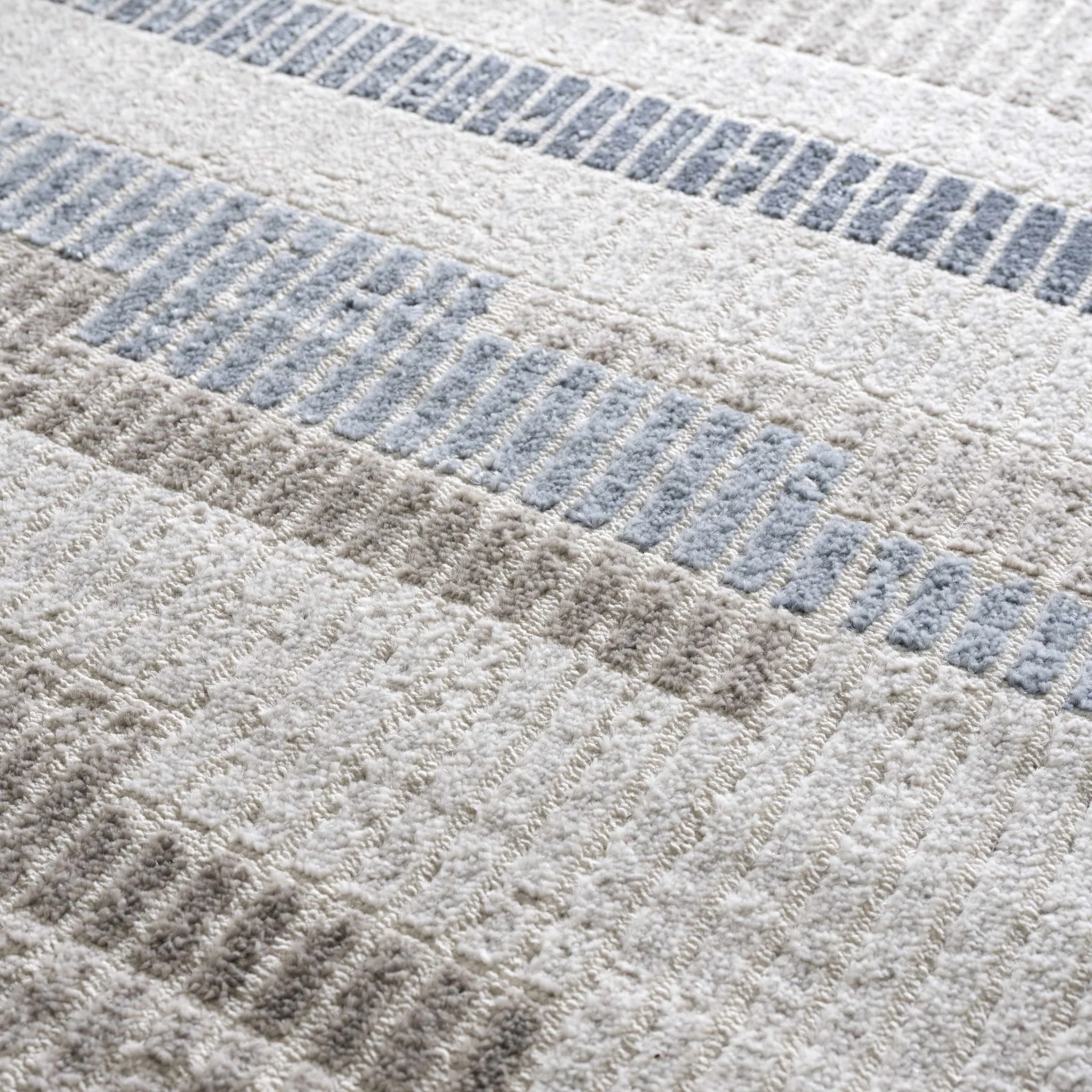 Ivory, Charcoal, Blue and Tan Modern Geometrical Stripes Design Area Rug - Image 11