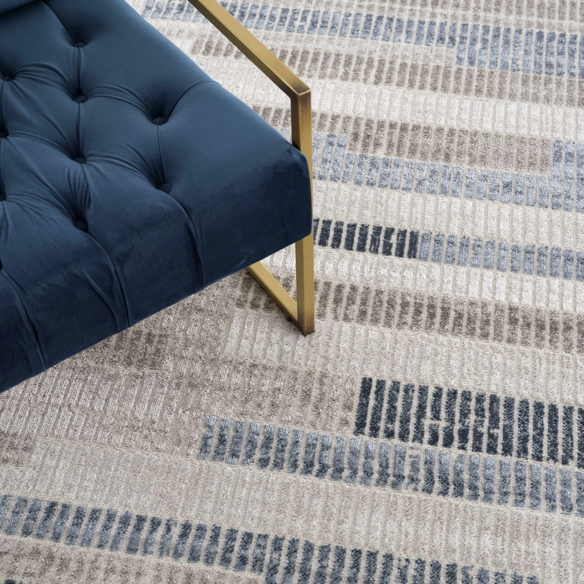Ivory, Charcoal, Blue and Tan Modern Geometrical Stripes Design Area Rug - Image 13