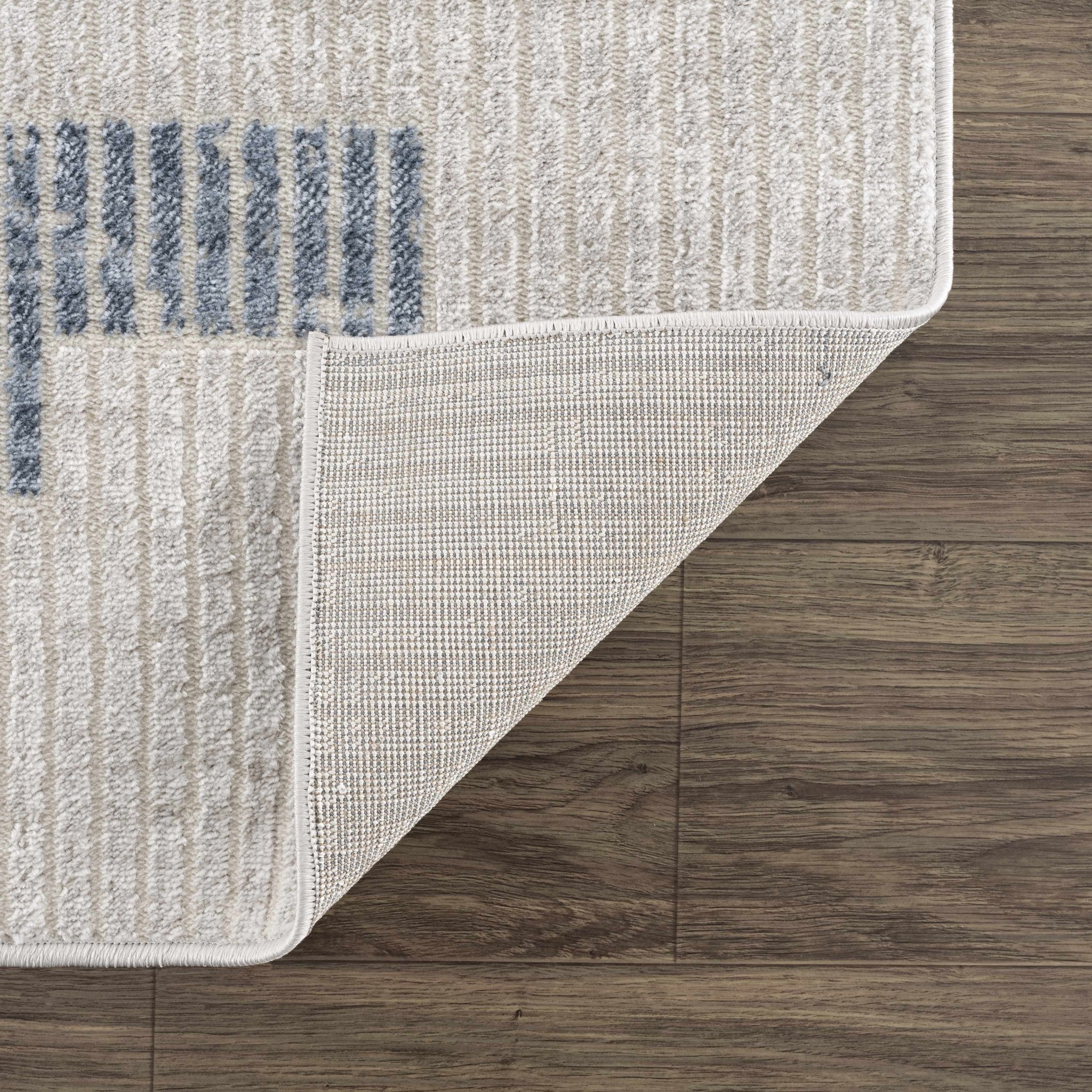 Ivory, Charcoal, Blue and Tan Modern Geometrical Stripes Design Area Rug - Image 3