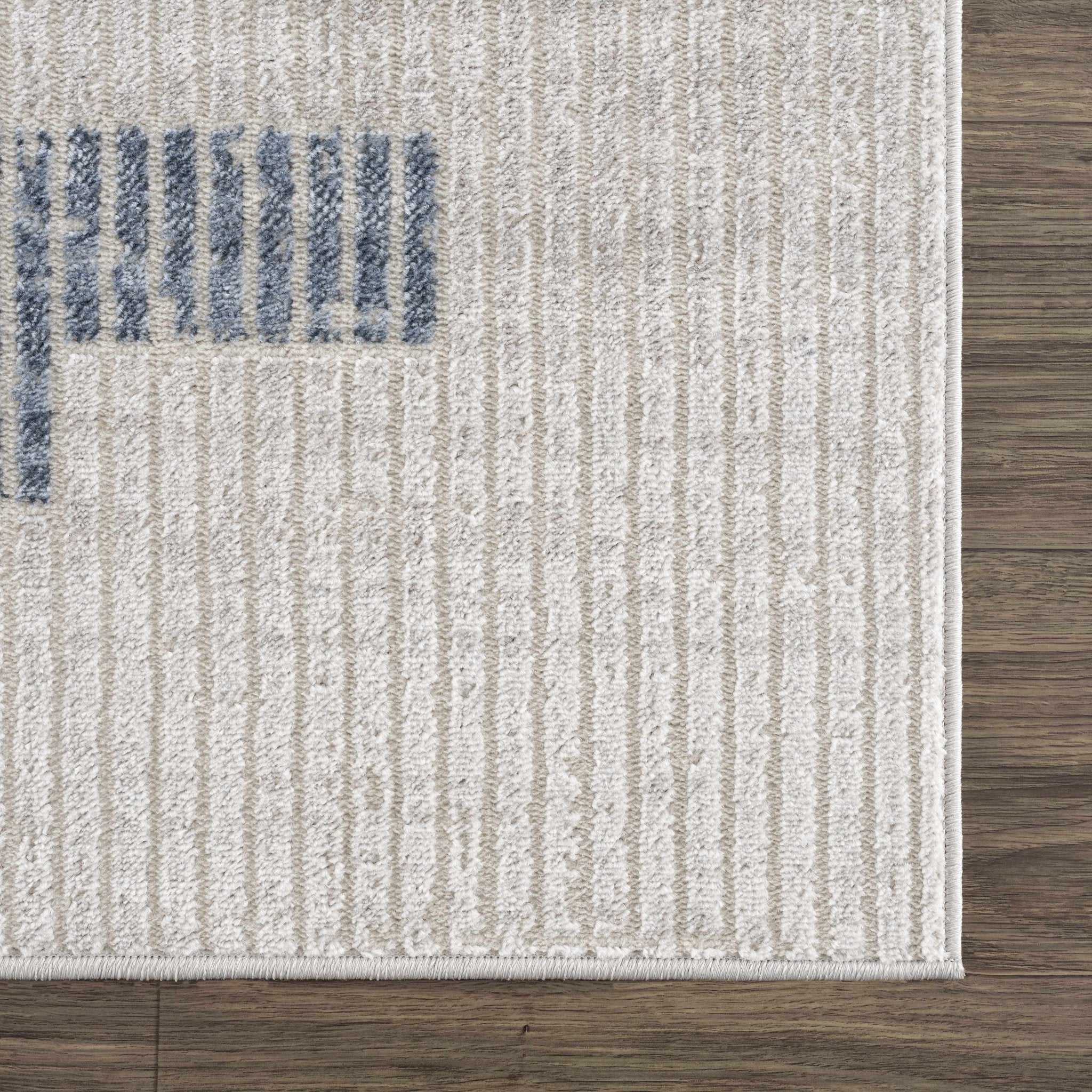 Ivory, Charcoal, Blue and Tan Modern Geometrical Stripes Design Area Rug - Image 8