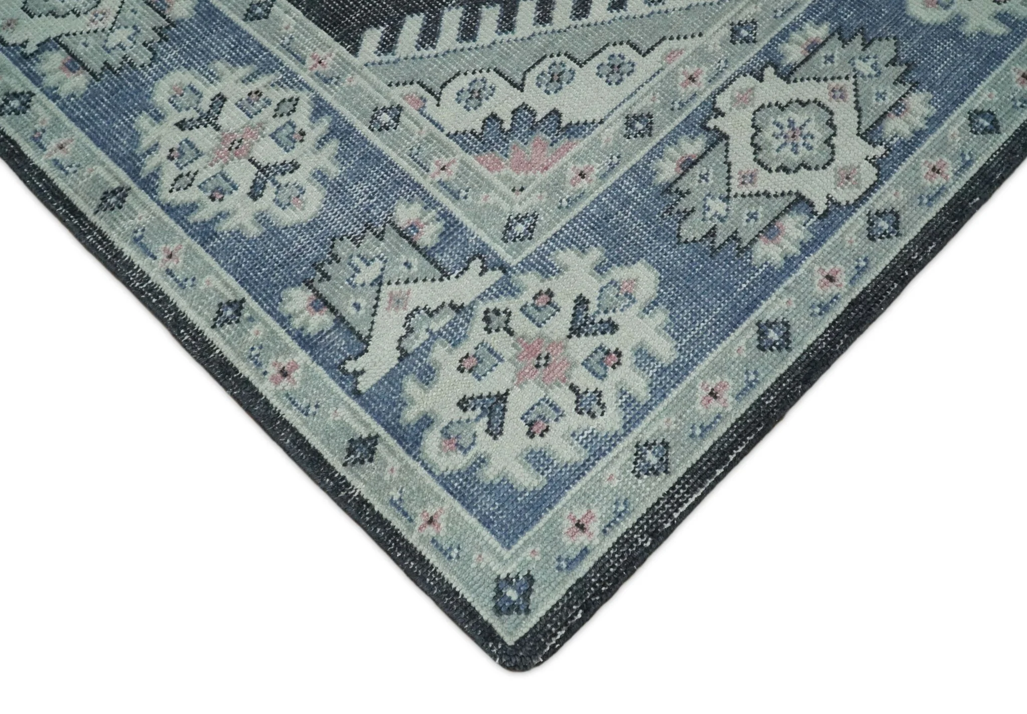 Custom Made Ivory, Charcoal, Silver and Blue Traditional Hand knotted wool Area Rug - Image 8
