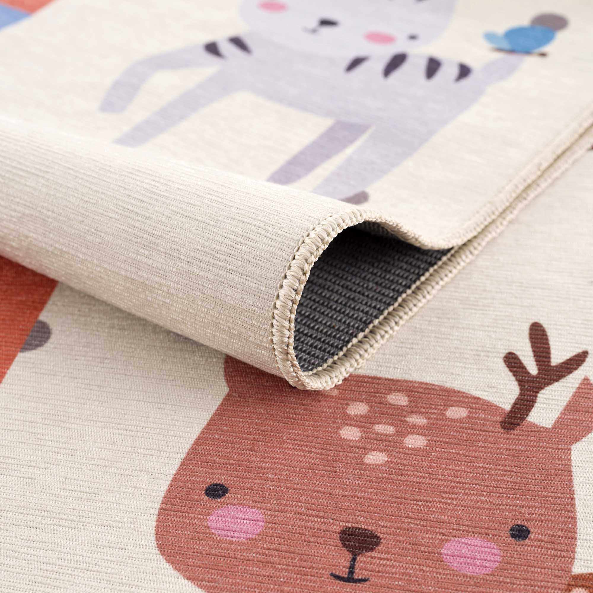 Ivory, Gold, Brown and Blue Number Printed Washable Kids Rug - Image 9