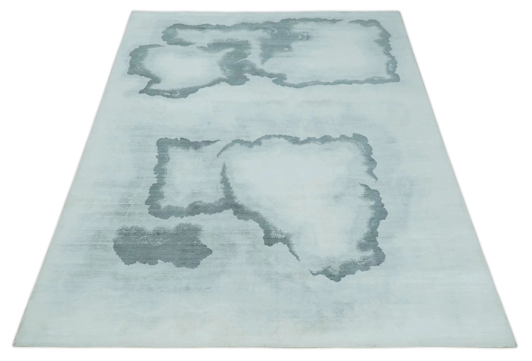 8x10 Ivory, Gray and Aqua Modern Abstract Handmade Art Silk Area Rug - Image 10
