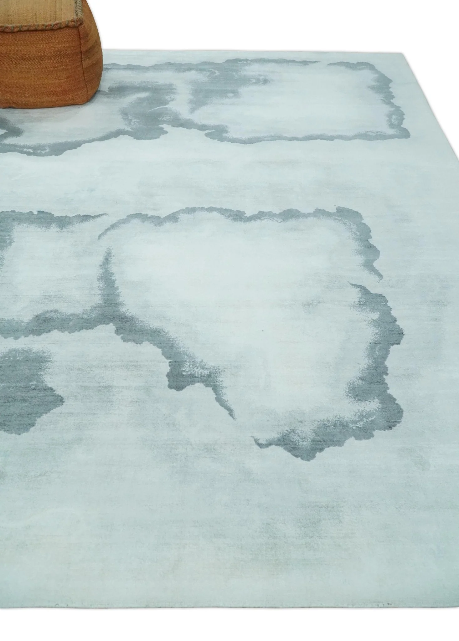 8x10 Ivory, Gray and Aqua Modern Abstract Handmade Art Silk Area Rug - Image 3