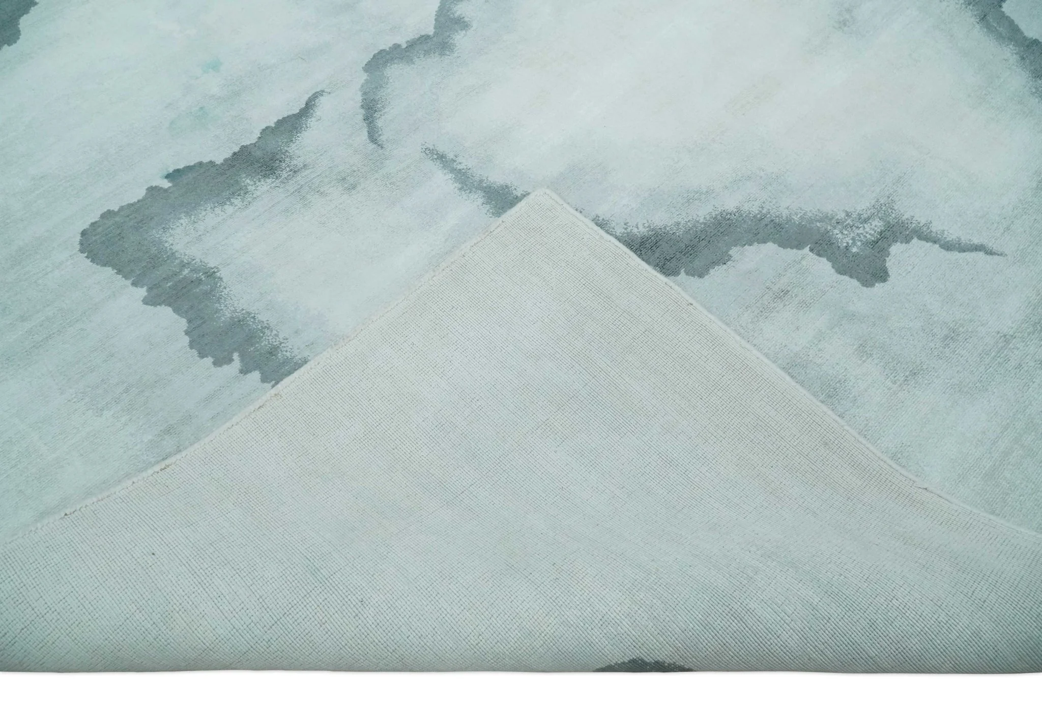 8x10 Ivory, Gray and Aqua Modern Abstract Handmade Art Silk Area Rug - Image 7