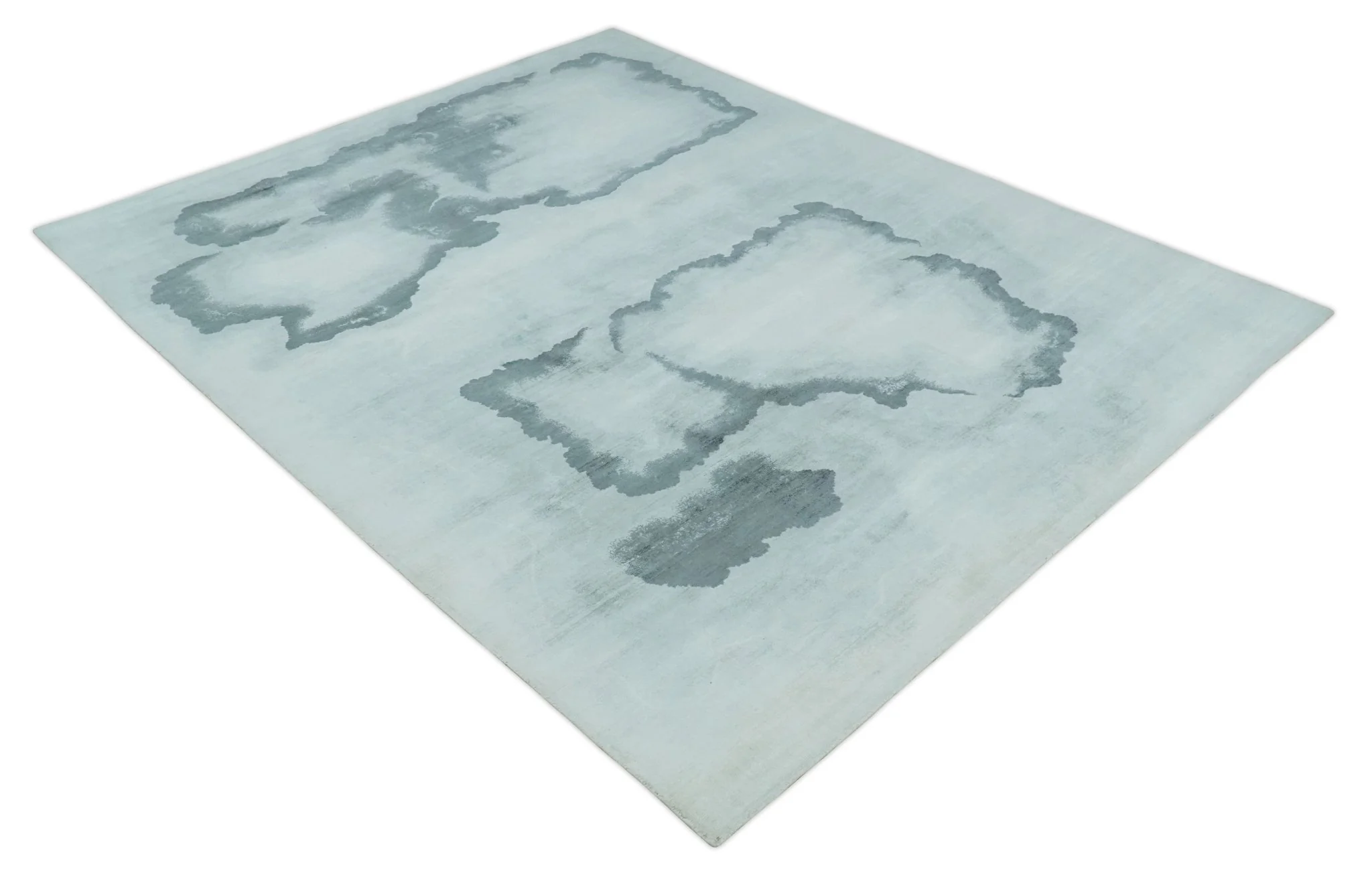 8x10 Ivory, Gray and Aqua Modern Abstract Handmade Art Silk Area Rug - Image 9