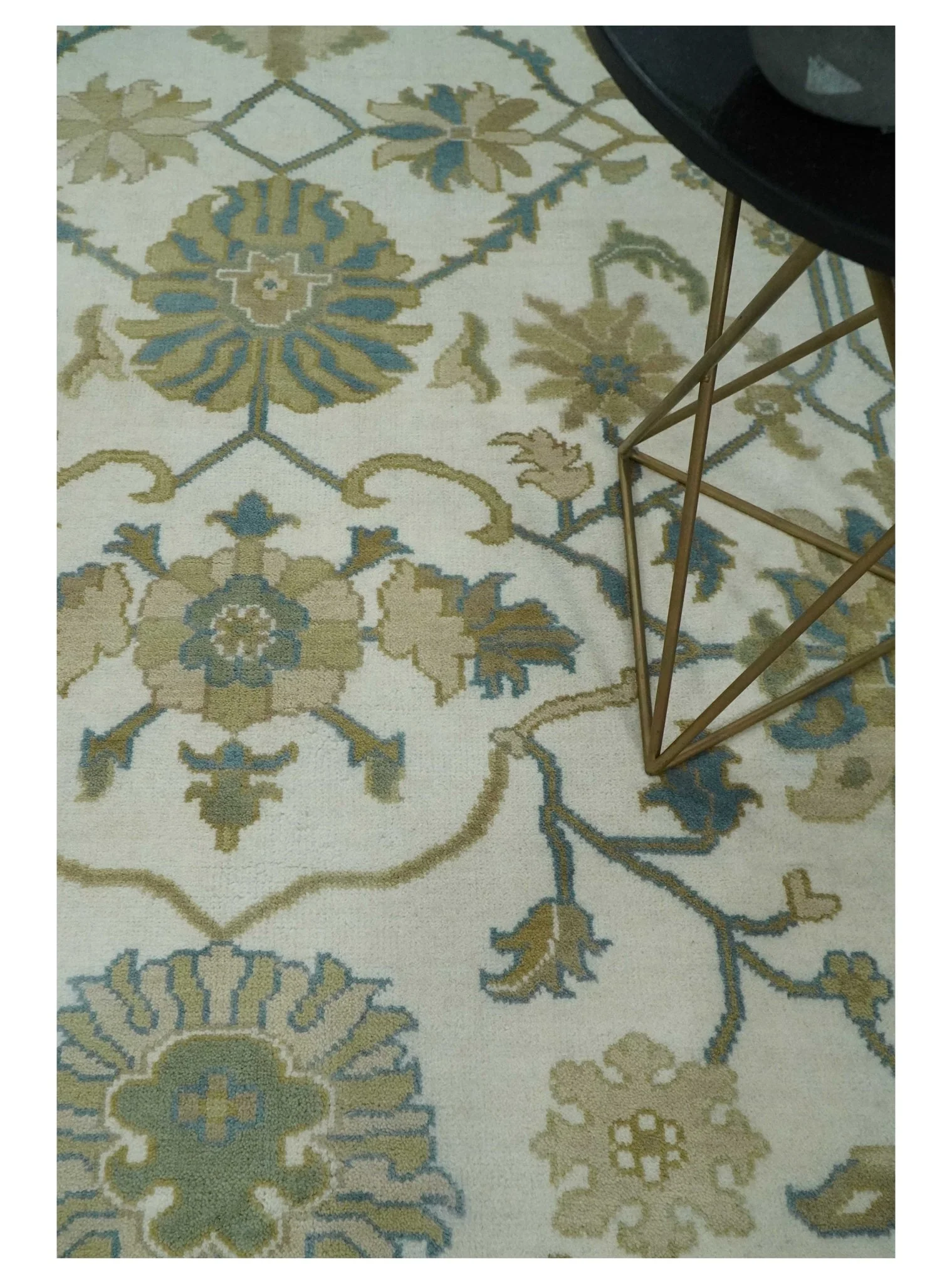 Custom Made Ivory, Gray and Beige Floral Hand Knotted Traditional Oushak Wool Rug - Image 2