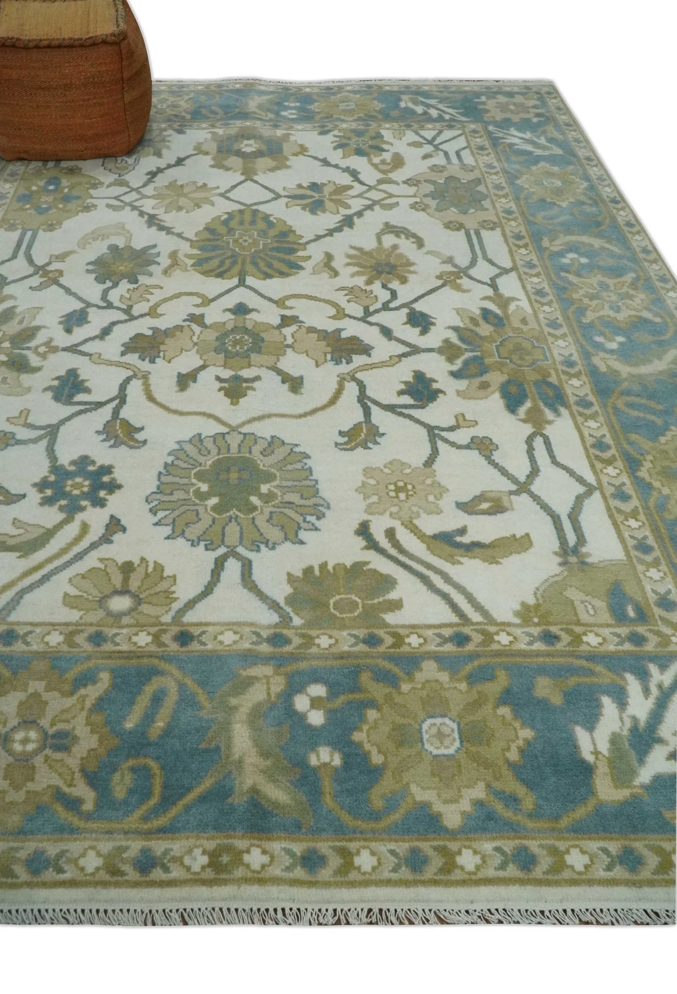 Custom Made Ivory, Gray and Beige Floral Hand Knotted Traditional Oushak Wool Rug - Image 3