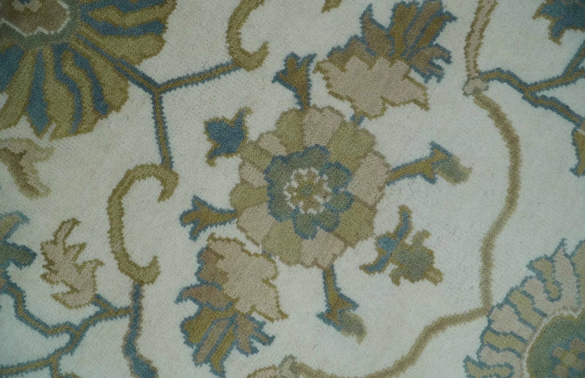 Custom Made Ivory, Gray and Beige Floral Hand Knotted Traditional Oushak Wool Rug - Image 4