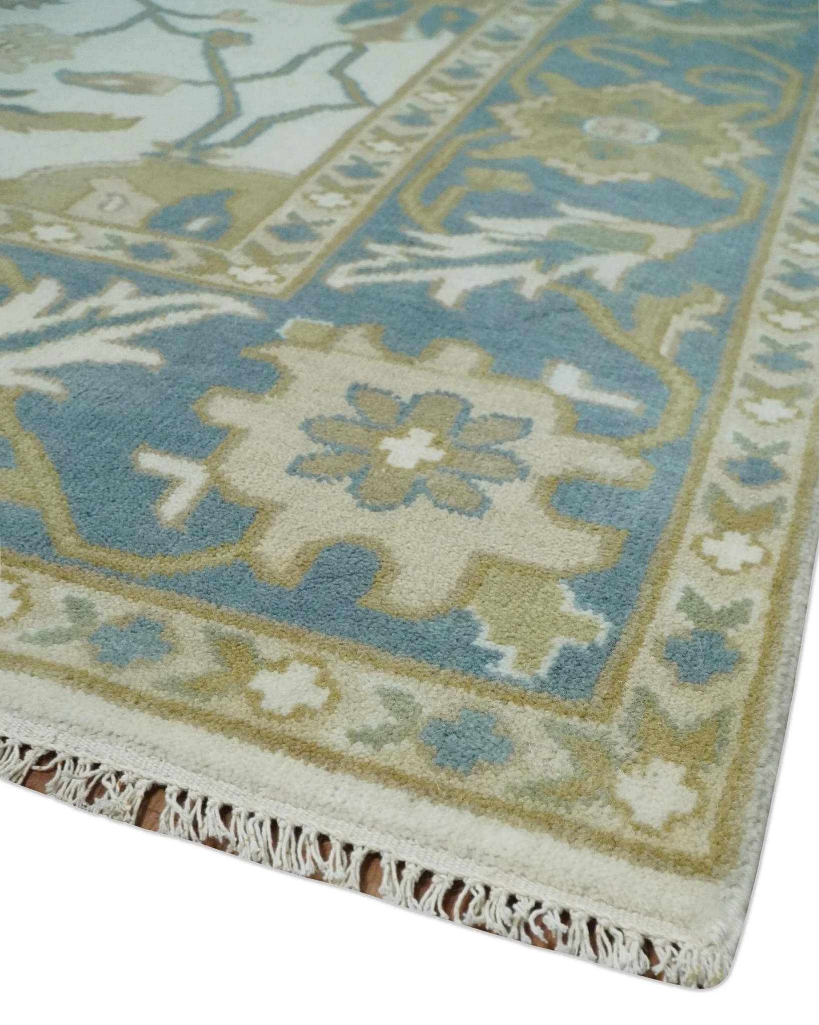 Custom Made Ivory, Gray and Beige Floral Hand Knotted Traditional Oushak Wool Rug - Image 5
