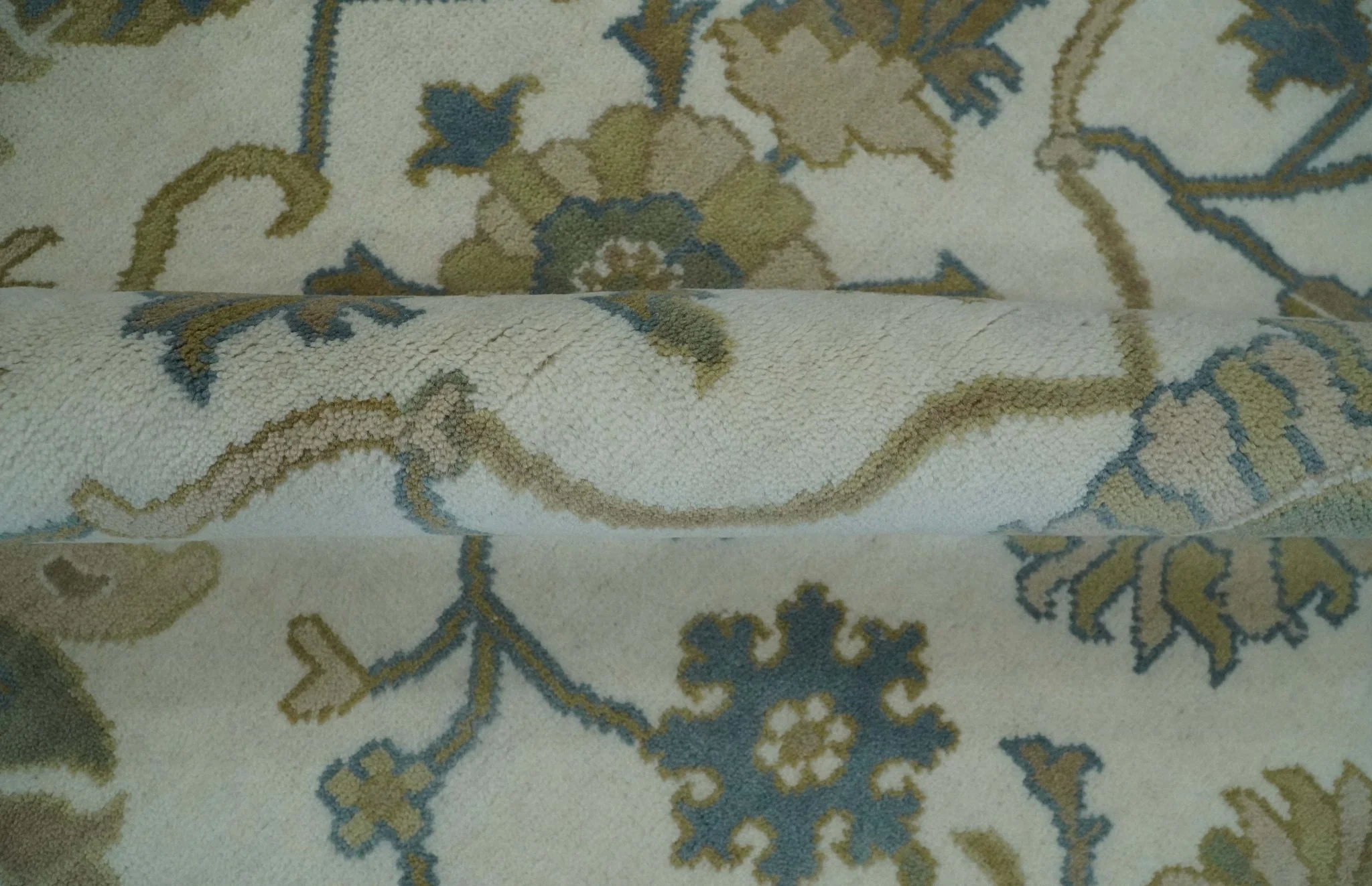 Custom Made Ivory, Gray and Beige Floral Hand Knotted Traditional Oushak Wool Rug - Image 6