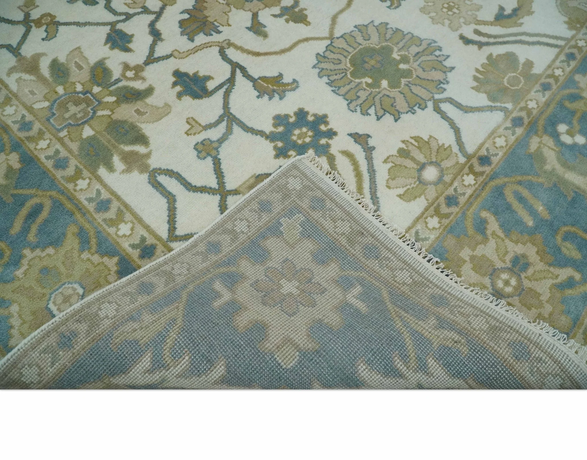Custom Made Ivory, Gray and Beige Floral Hand Knotted Traditional Oushak Wool Rug - Image 7