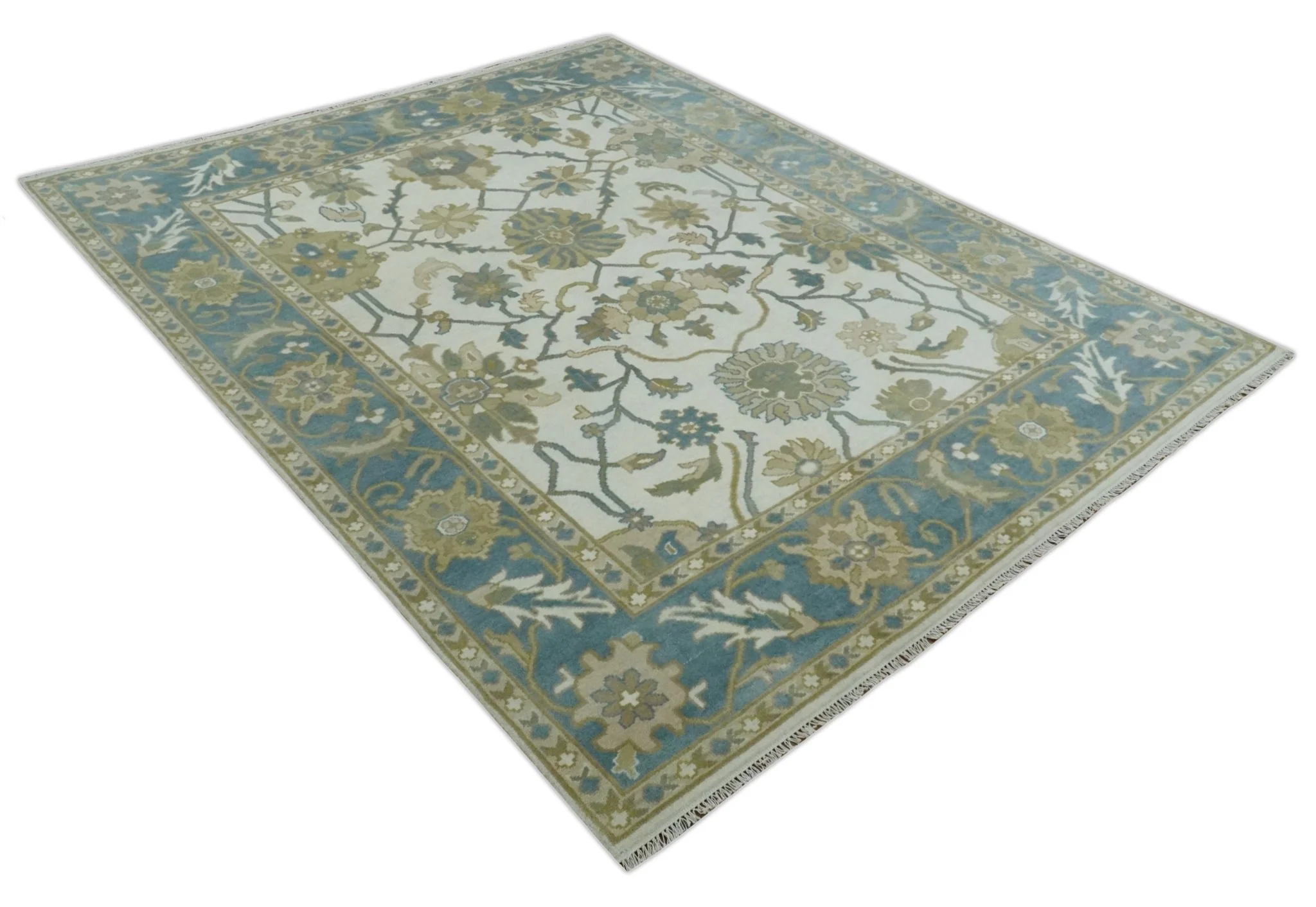 Custom Made Ivory, Gray and Beige Floral Hand Knotted Traditional Oushak Wool Rug - Image 9