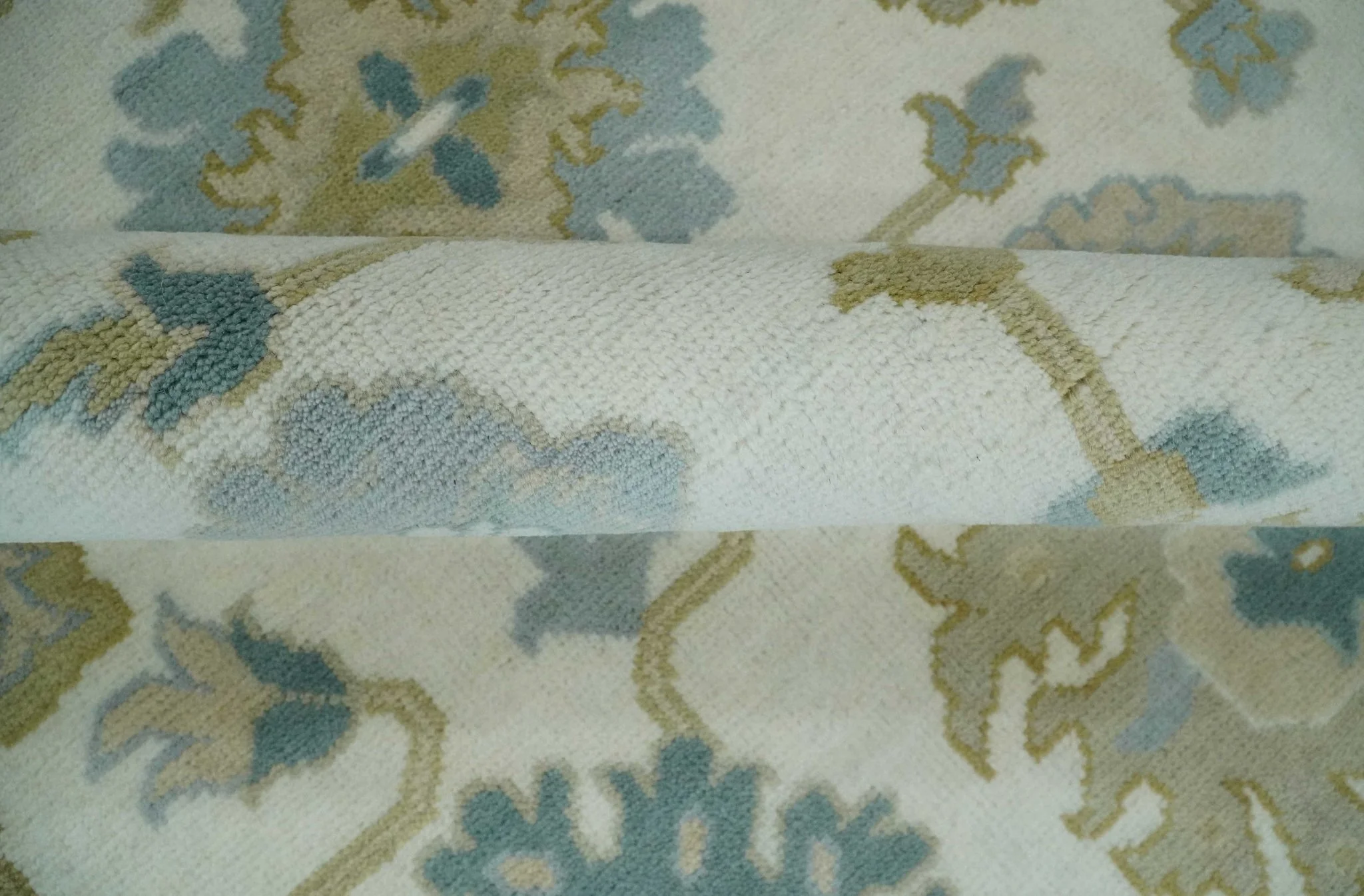 Ivory, Blue and Beige Floral Oushak Hand Knotted Traditional Turkish Inspired Custom Made Wool Area Rug - Image 6