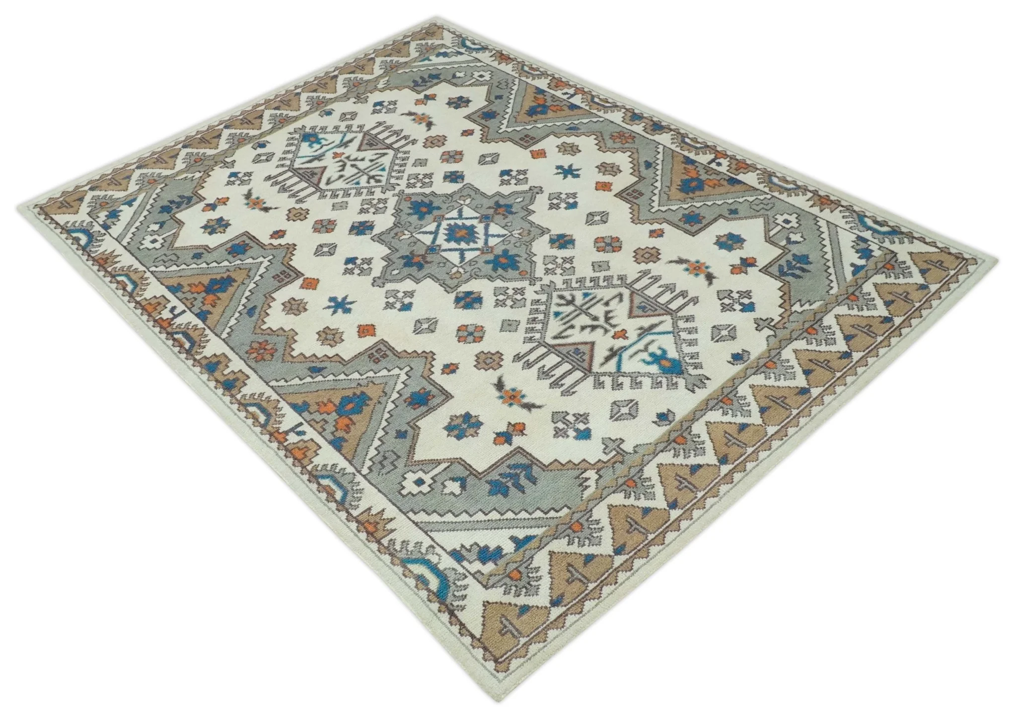 Custom Made Ivory, Gray and Camel Traditional Hand knotted Wool Area Rug - Image 10