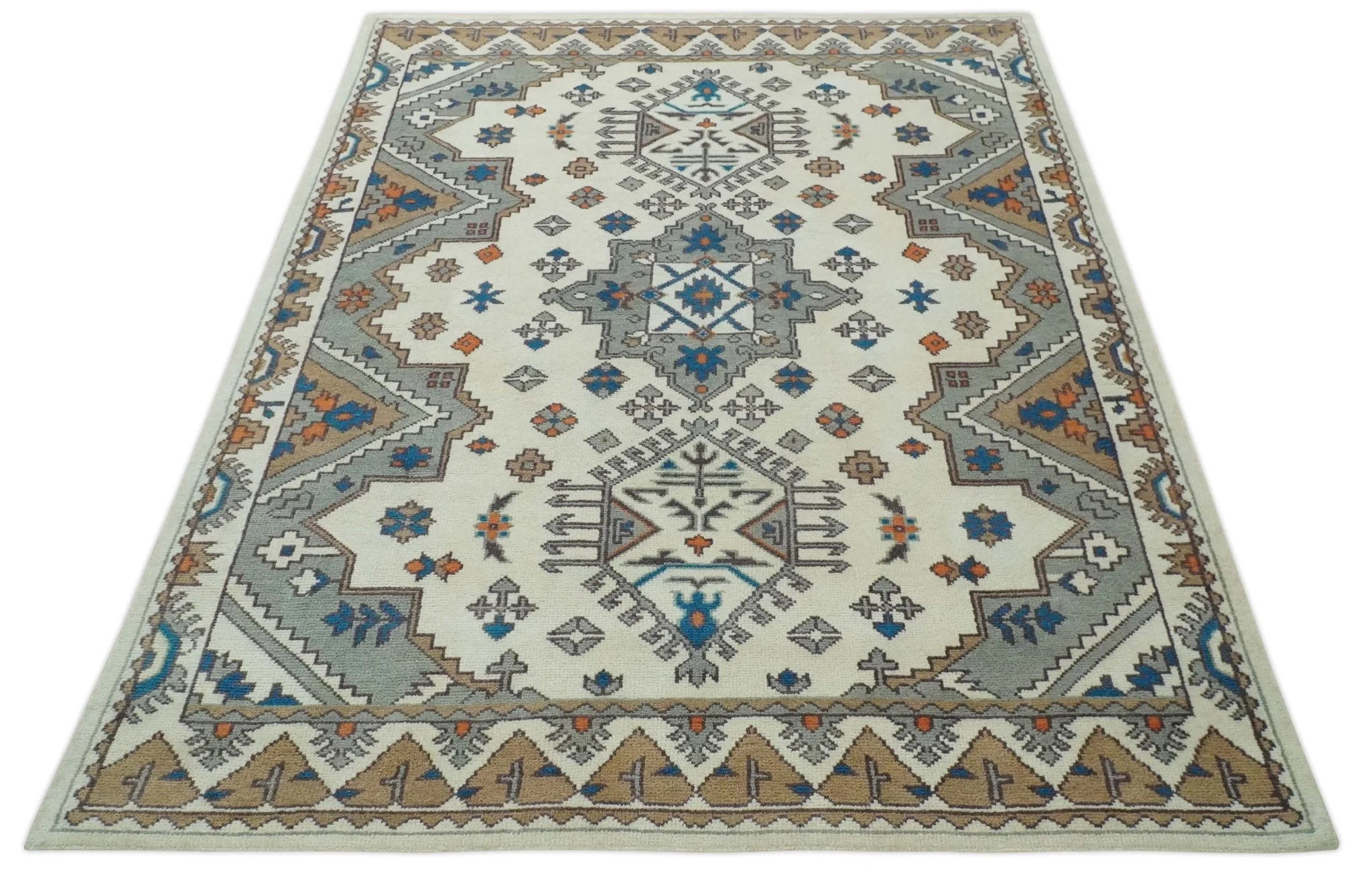 Custom Made Ivory, Gray and Camel Traditional Hand knotted Wool Area Rug - Image 11