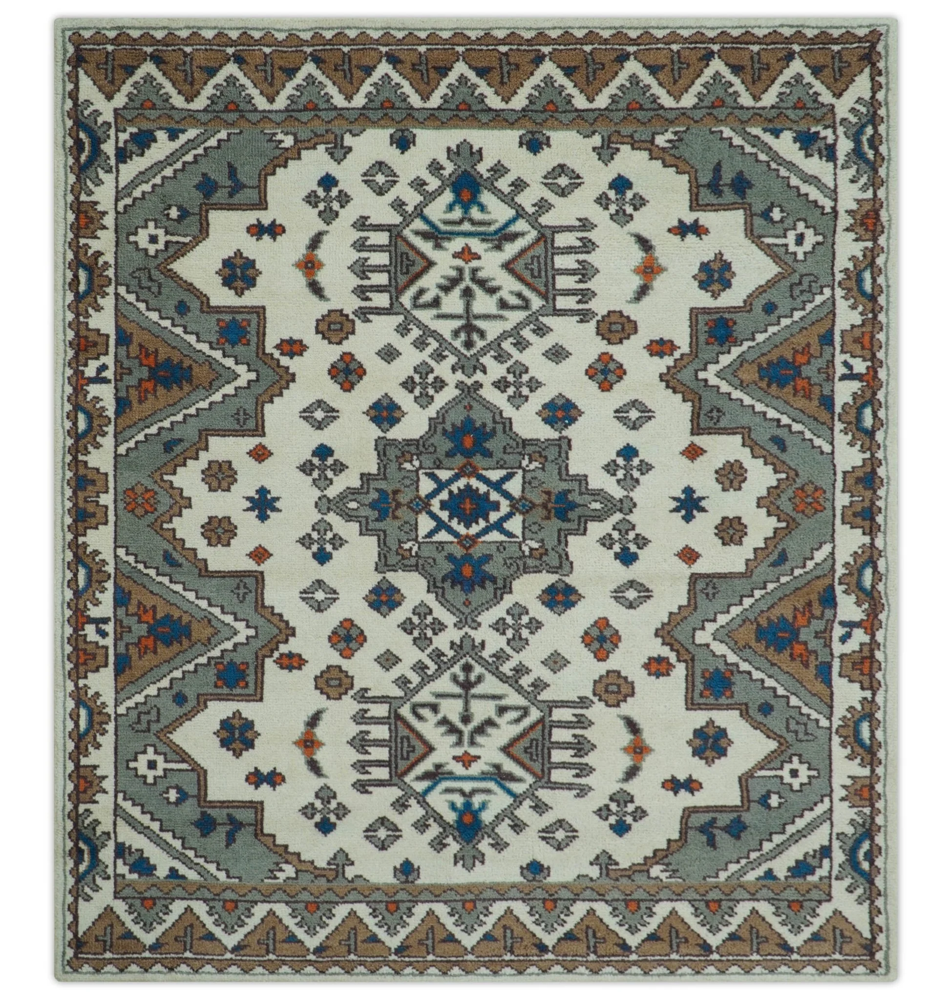 Custom Made Ivory, Gray and Camel Traditional Hand knotted Wool Area Rug - Image 12