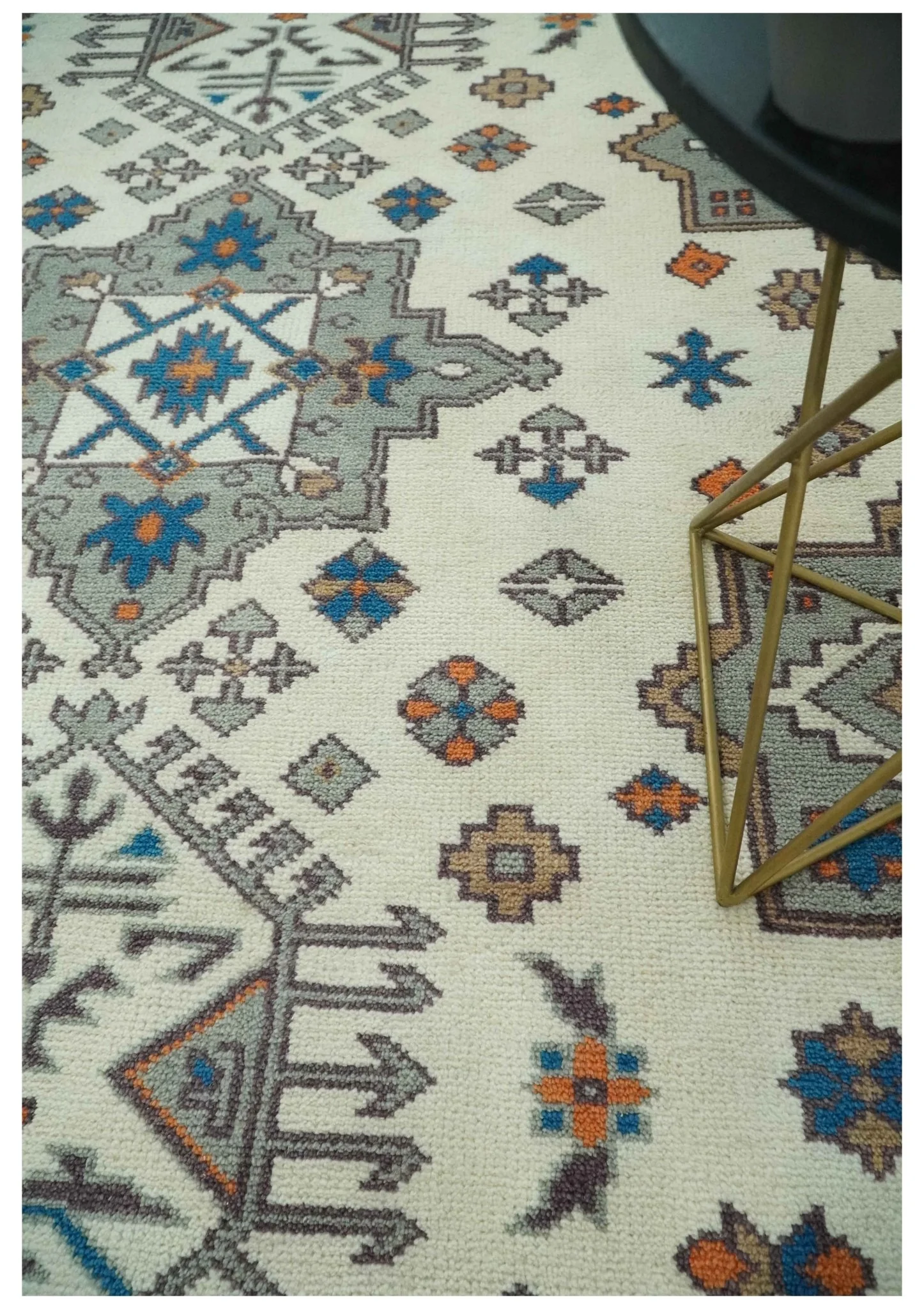 Custom Made Ivory, Gray and Camel Traditional Hand knotted Wool Area Rug - Image 3