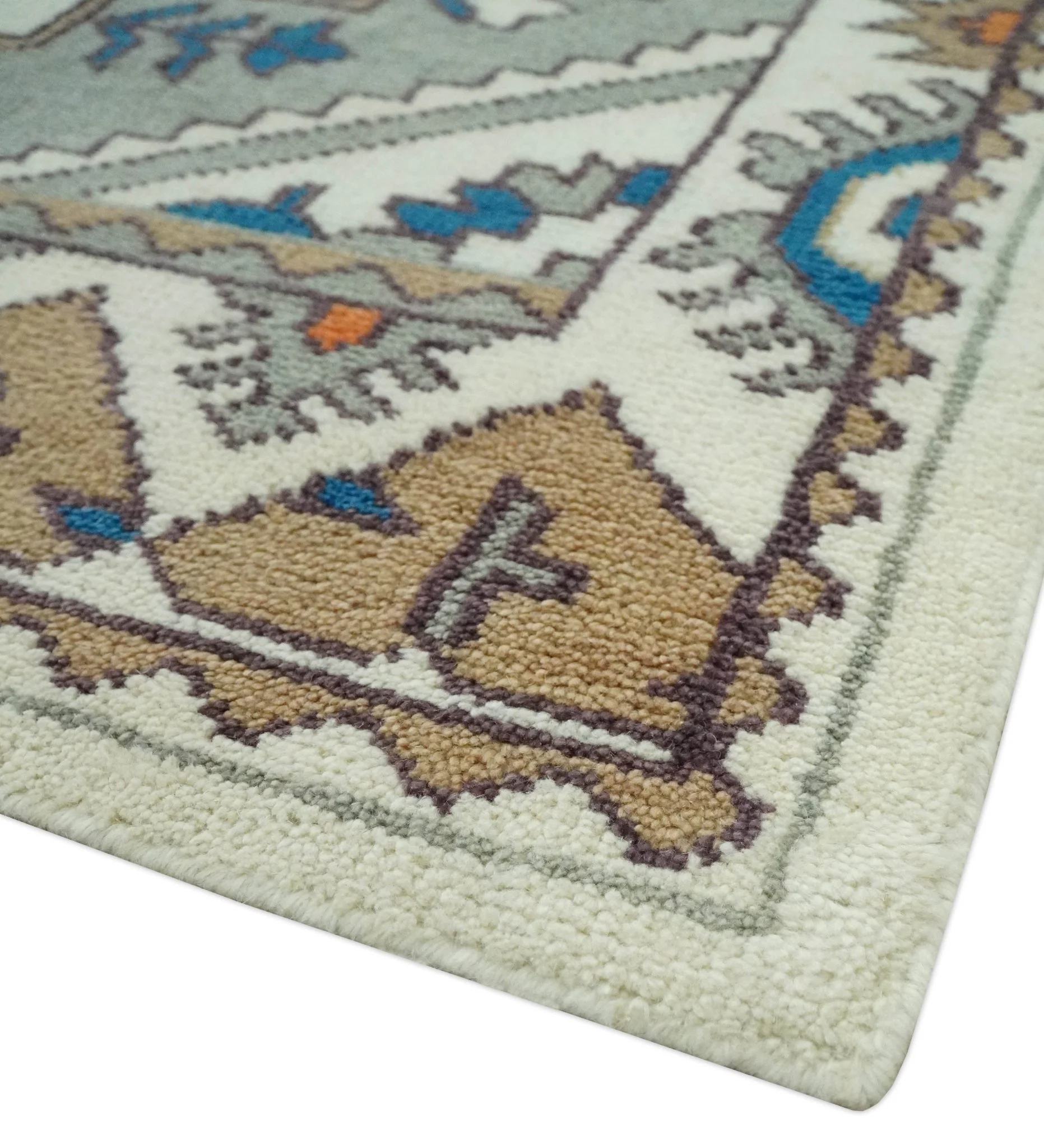 Custom Made Ivory, Gray and Camel Traditional Hand knotted Wool Area Rug - Image 6