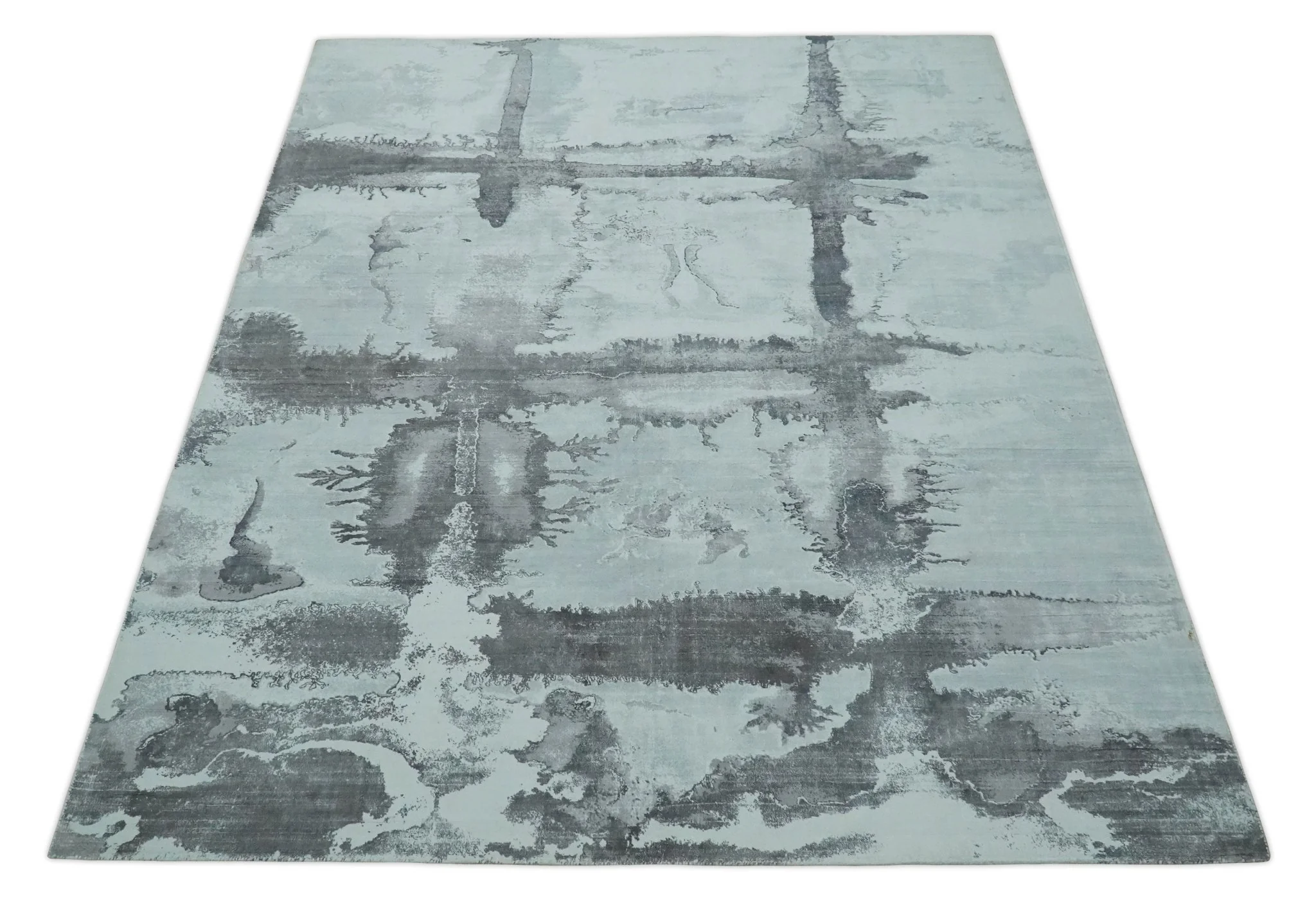 8x10 Ivory, Gray and Charcoal Modern Abstract Hand Tufted Art Silk Area Rug - Image 10