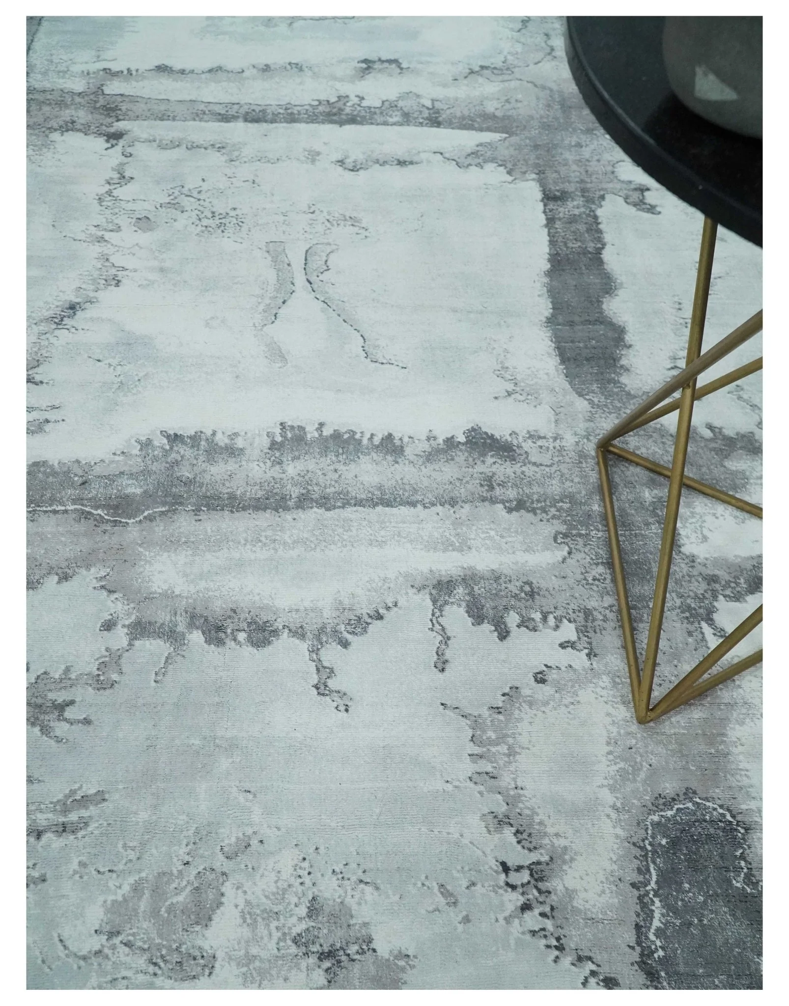 8x10 Ivory, Gray and Charcoal Modern Abstract Hand Tufted Art Silk Area Rug - Image 2