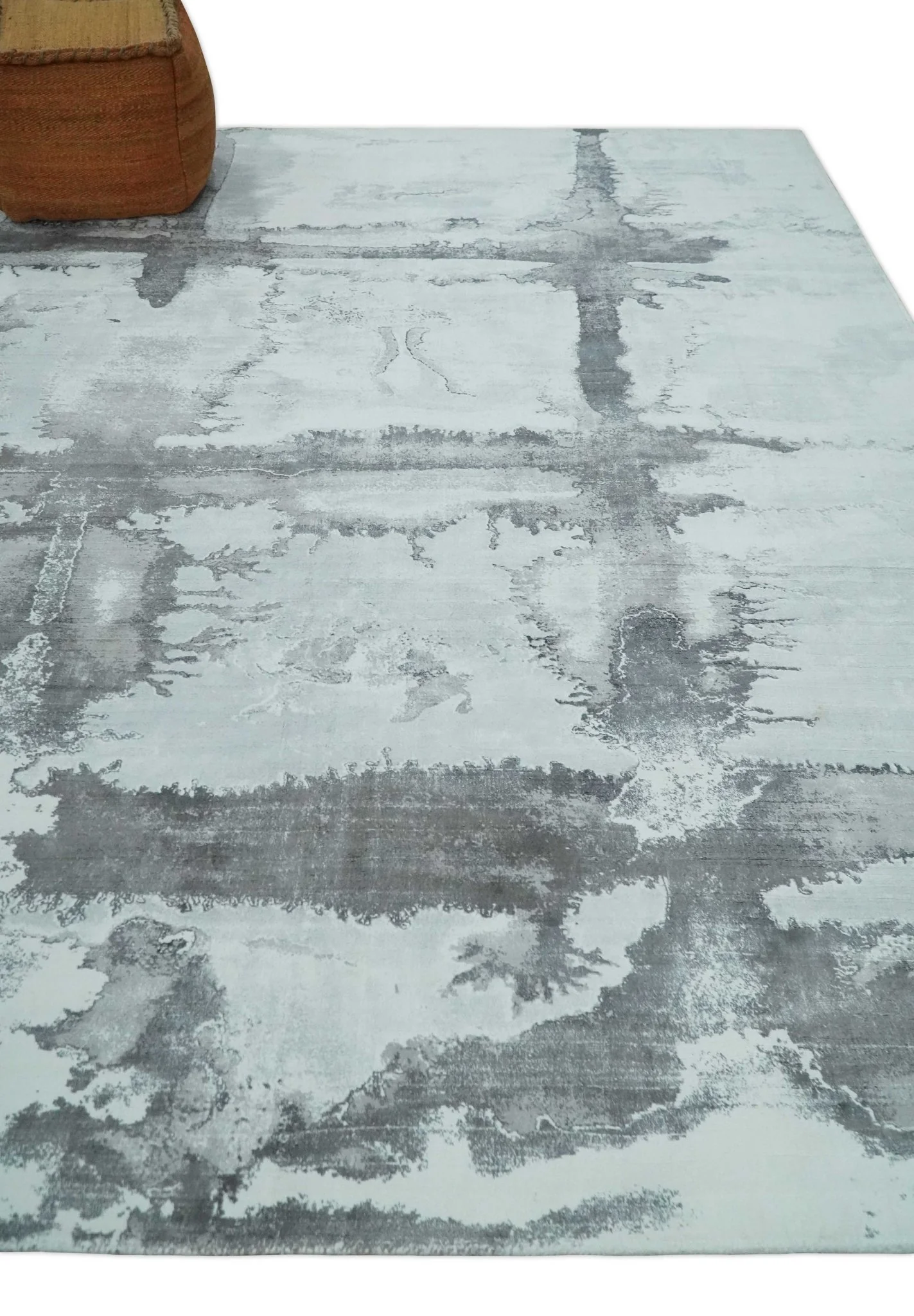 8x10 Ivory, Gray and Charcoal Modern Abstract Hand Tufted Art Silk Area Rug - Image 3