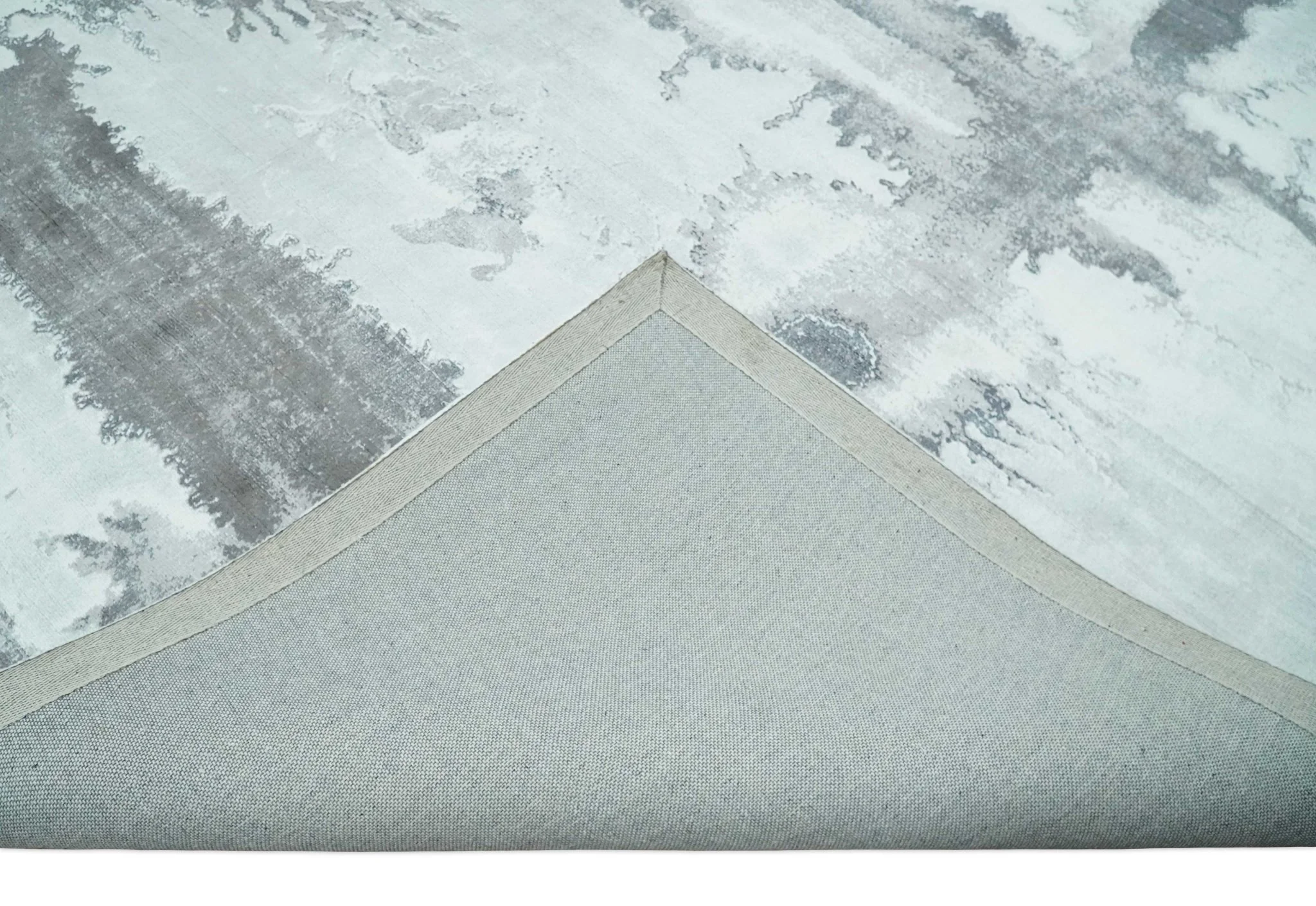 8x10 Ivory, Gray and Charcoal Modern Abstract Hand Tufted Art Silk Area Rug - Image 8