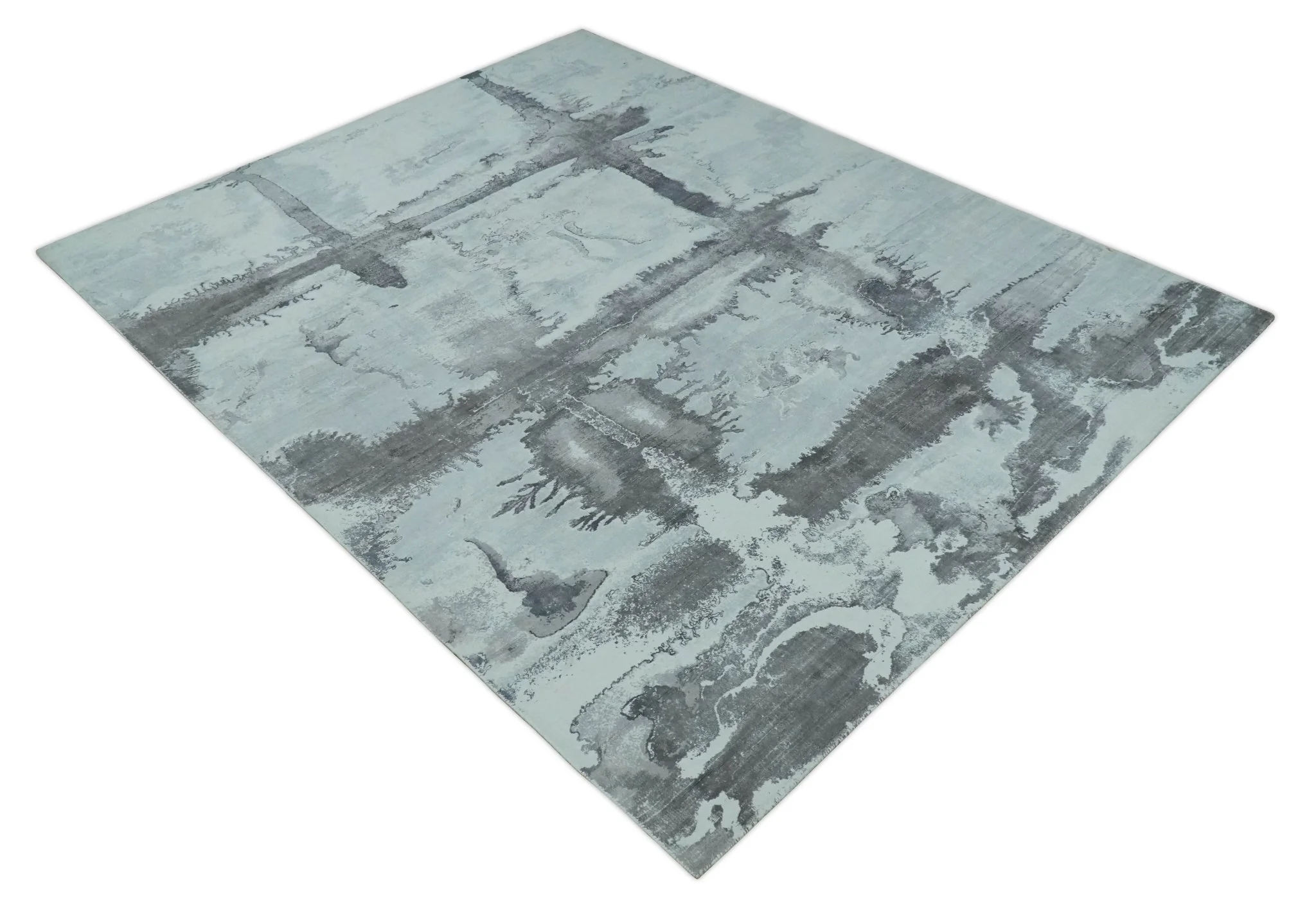 8x10 Ivory, Gray and Charcoal Modern Abstract Hand Tufted Art Silk Area Rug - Image 9