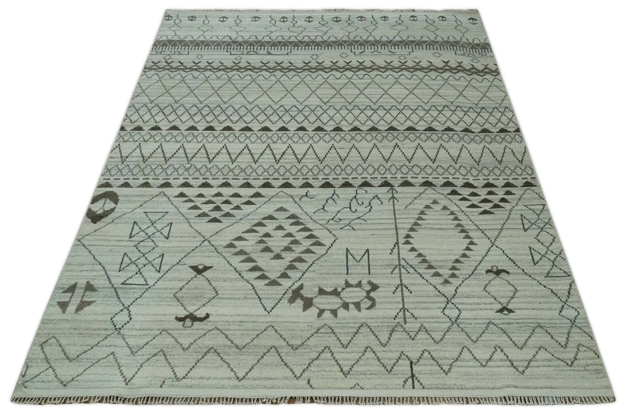 8x10 Ivory, Gray and Charcoal Hand Knotted Multi size Southwestern wool area Rug - Image 11