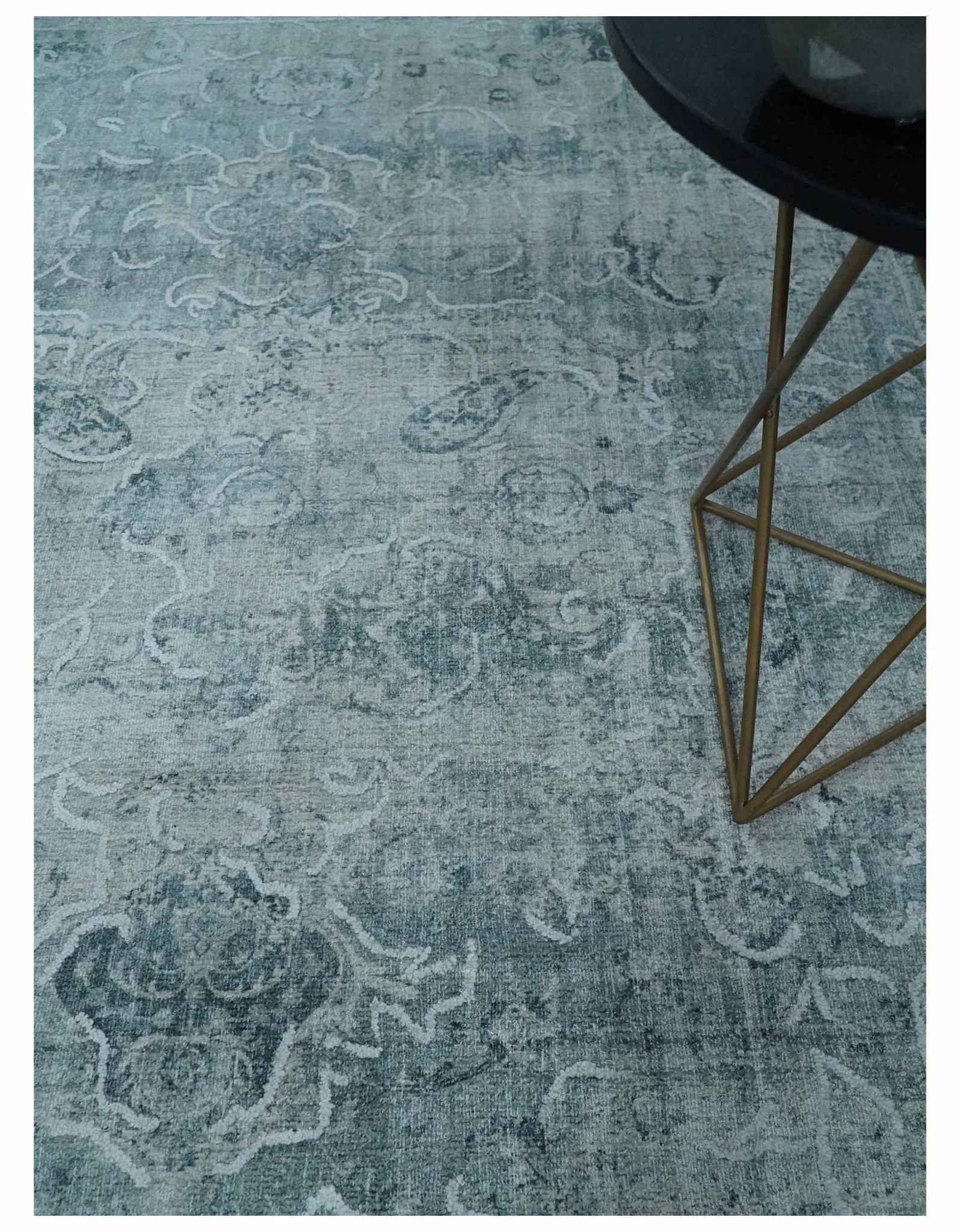 One of a Kind 8x10 Ivory, Gray and Charcoal Traditional Erased Hand Loomed Art Silk Area Rug - Image 2