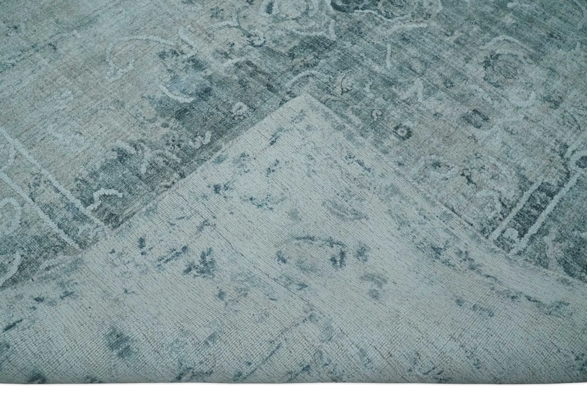 One of a Kind 8x10 Ivory, Gray and Charcoal Traditional Erased Hand Loomed Art Silk Area Rug - Image 6