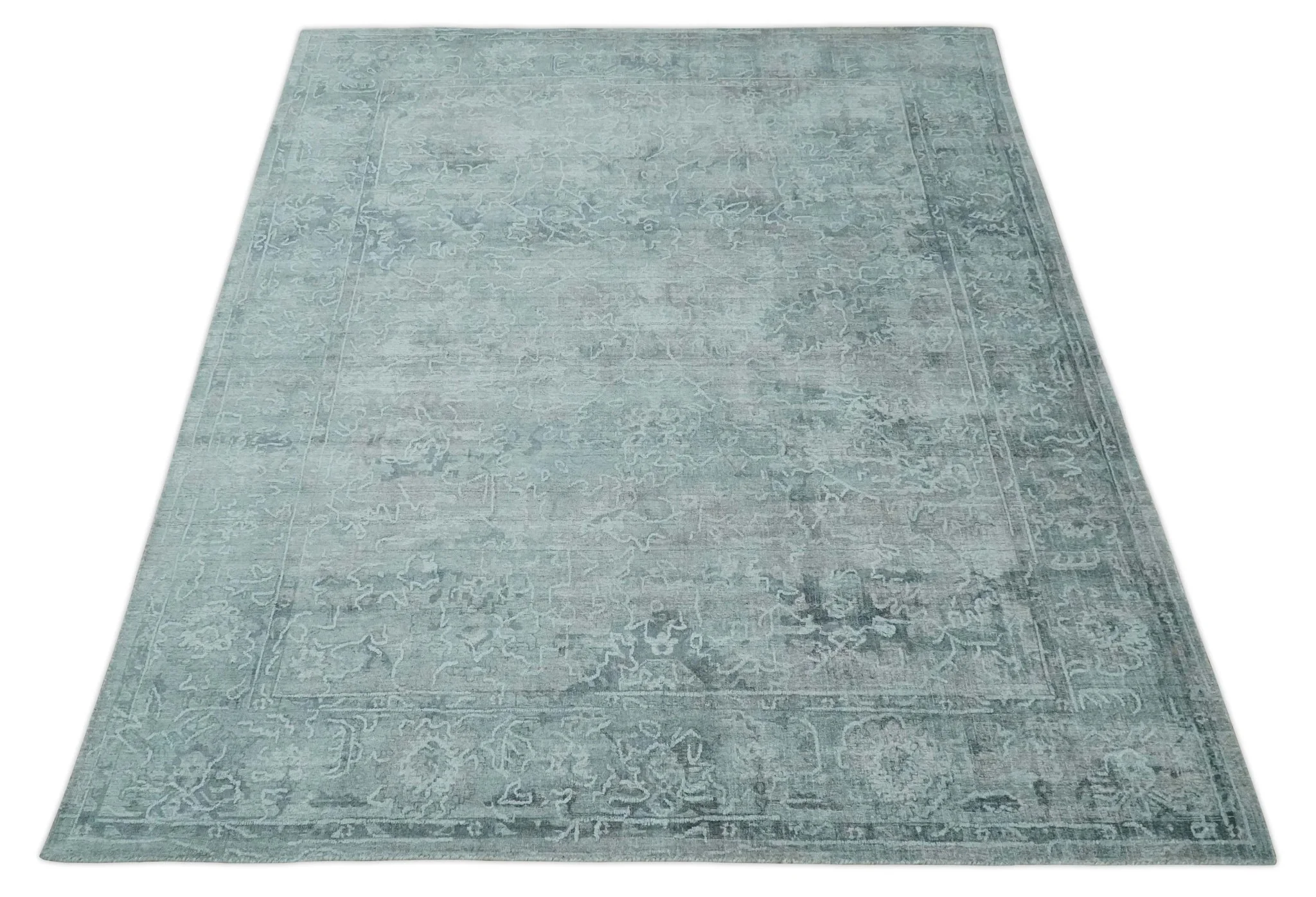 8x10 Ivory, Gray and Charcoal Traditional Erased Handmade Blended Wool Area Rug - Image 10