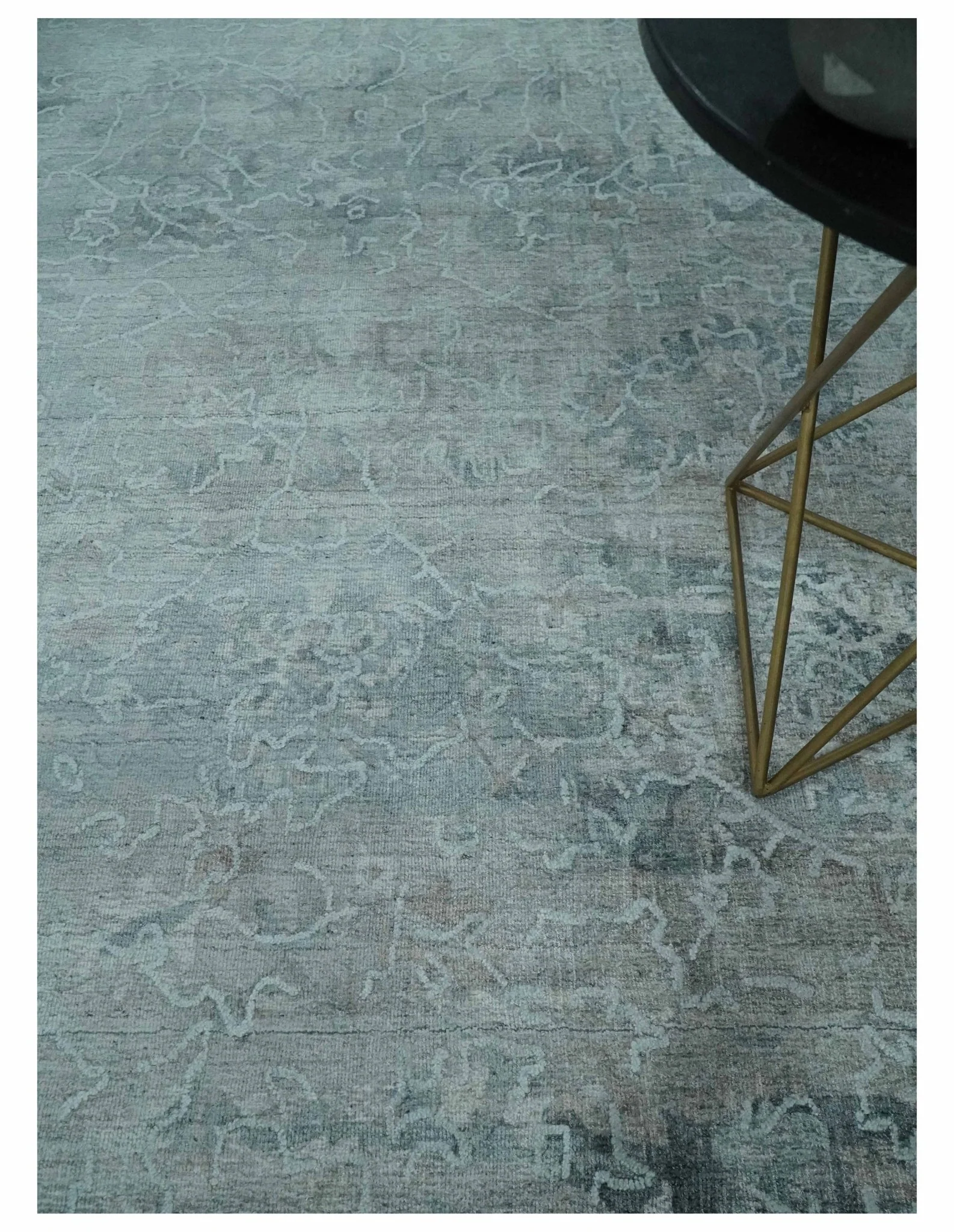 8x10 Ivory, Gray and Charcoal Traditional Erased Handmade Blended Wool Area Rug - Image 2