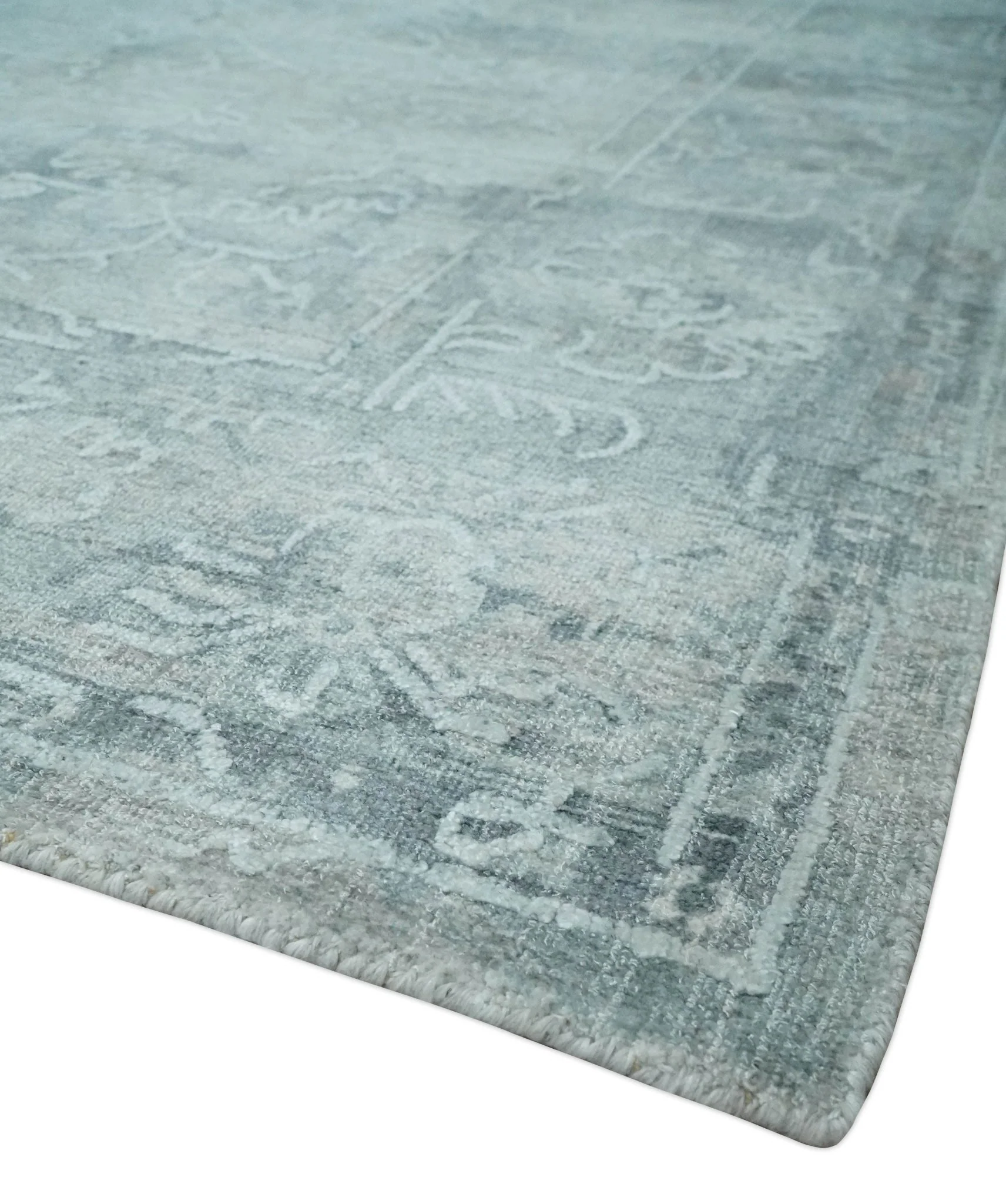8x10 Ivory, Gray and Charcoal Traditional Erased Handmade Blended Wool Area Rug - Image 5