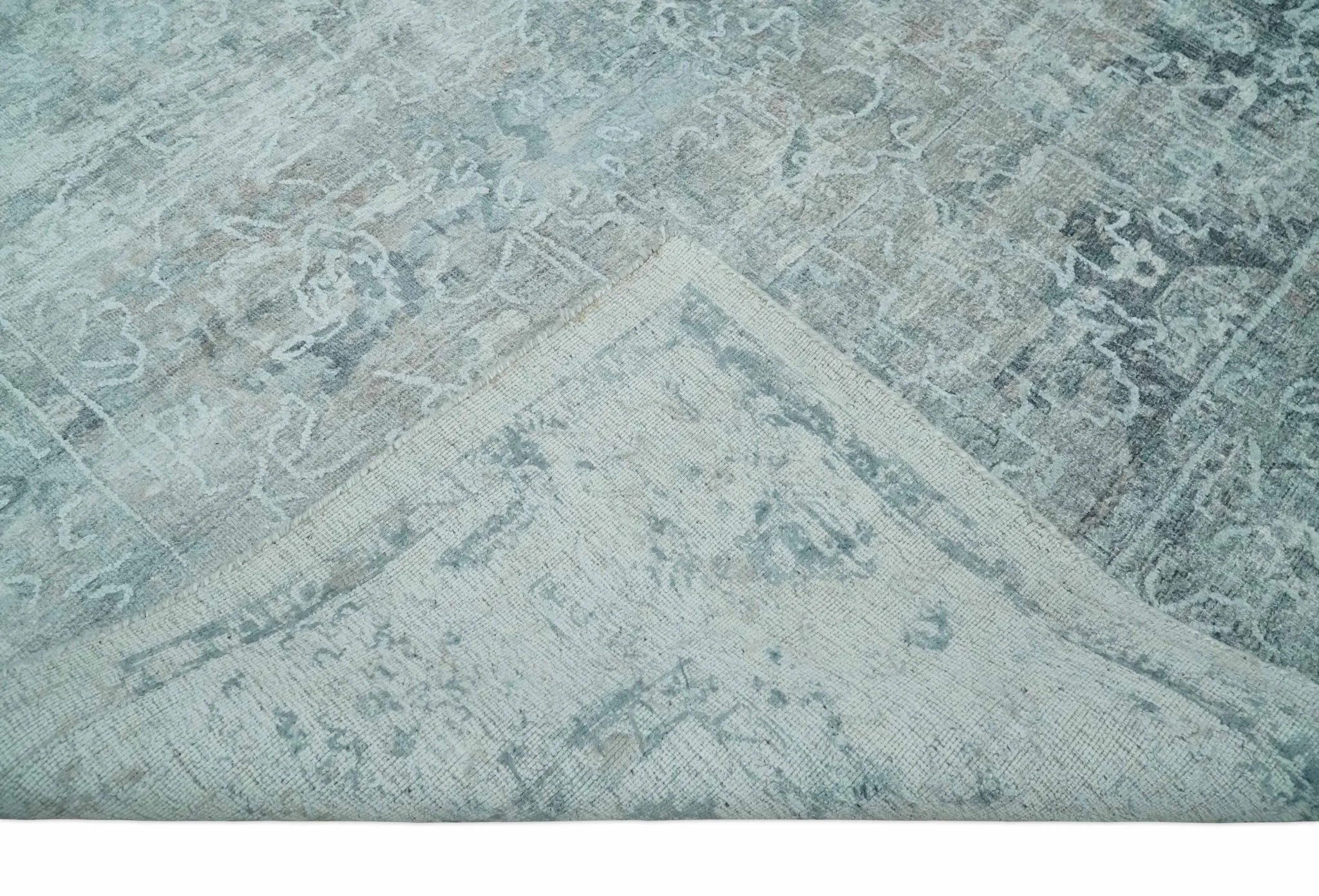 8x10 Ivory, Gray and Charcoal Traditional Erased Handmade Blended Wool Area Rug - Image 7