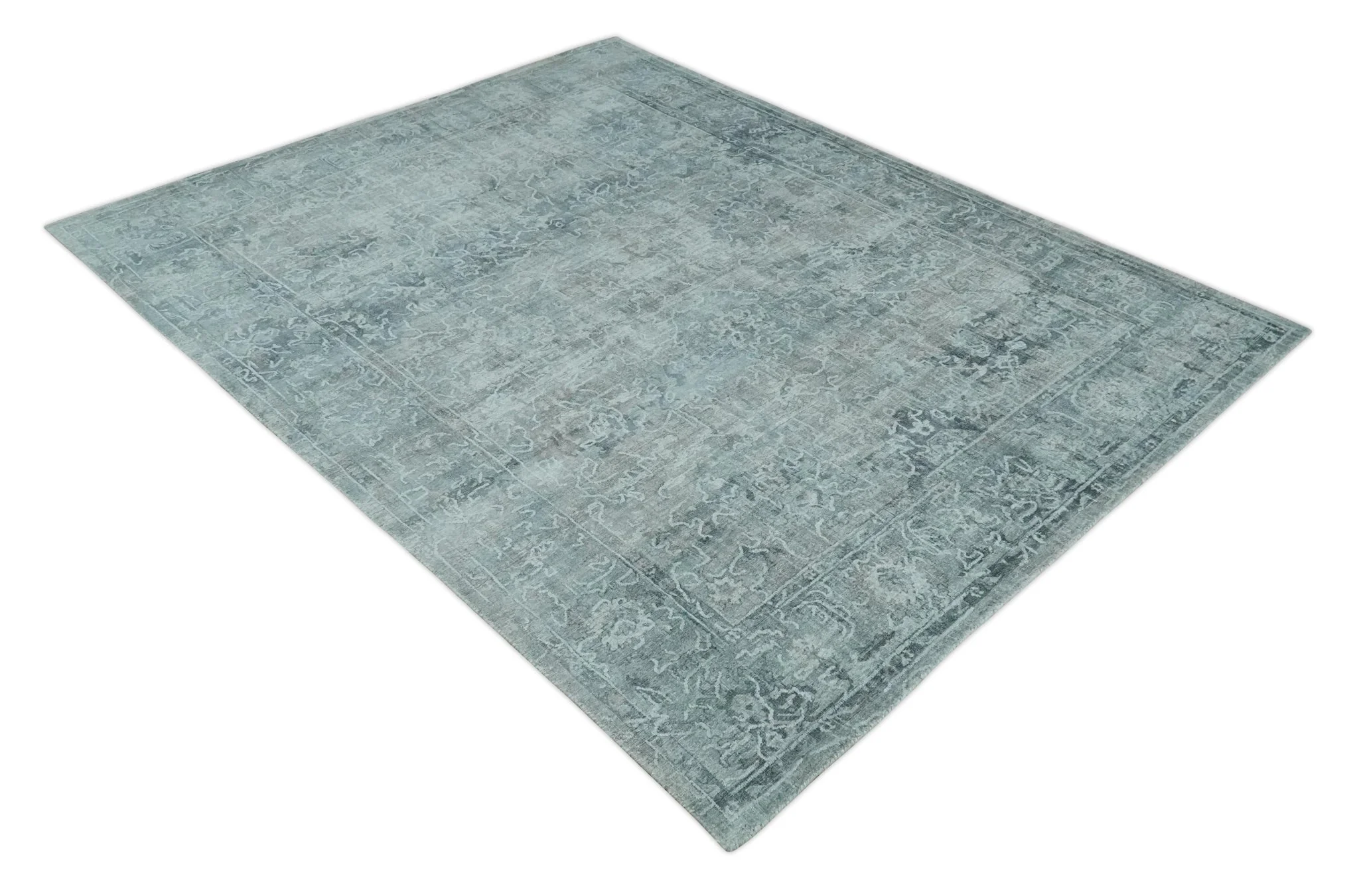 8x10 Ivory, Gray and Charcoal Traditional Erased Handmade Blended Wool Area Rug - Image 9