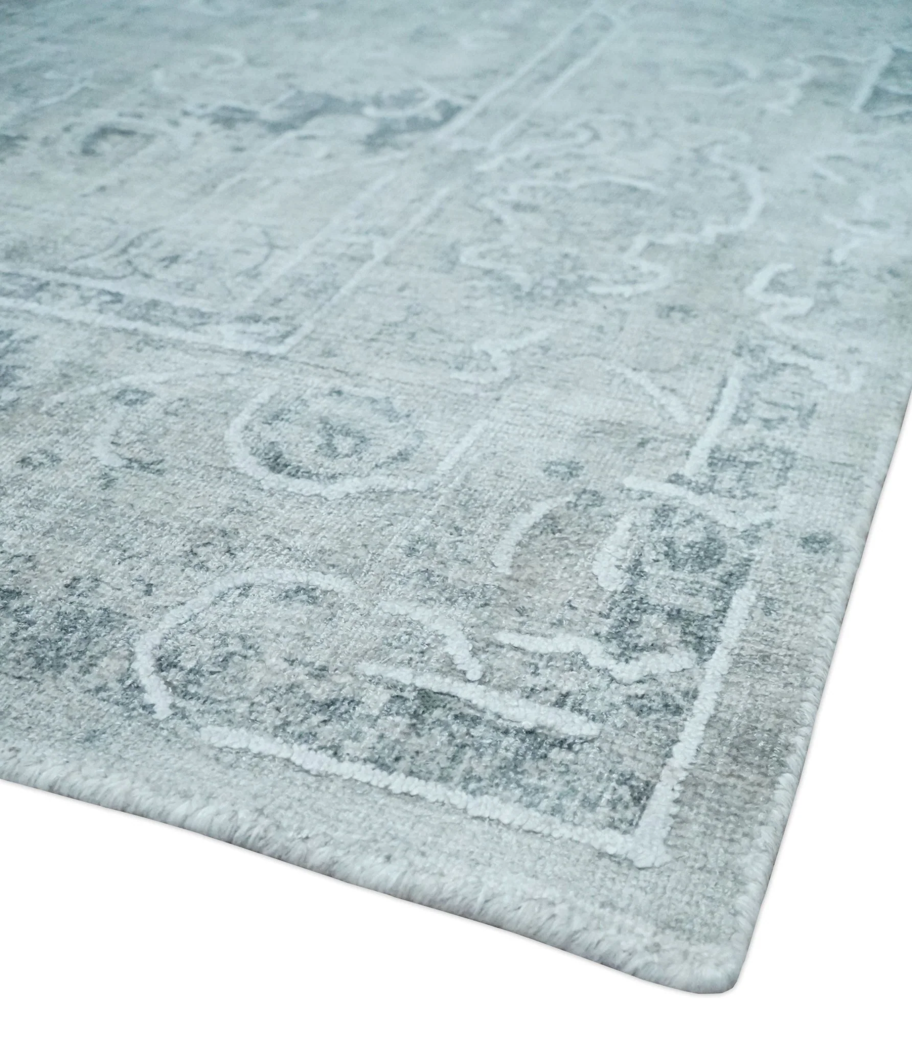 One of a Kind Traditional 8x10 Ivory, Gray and Charcoal Traditionally Hand Loomed Art Silk Area Rug - Image 5