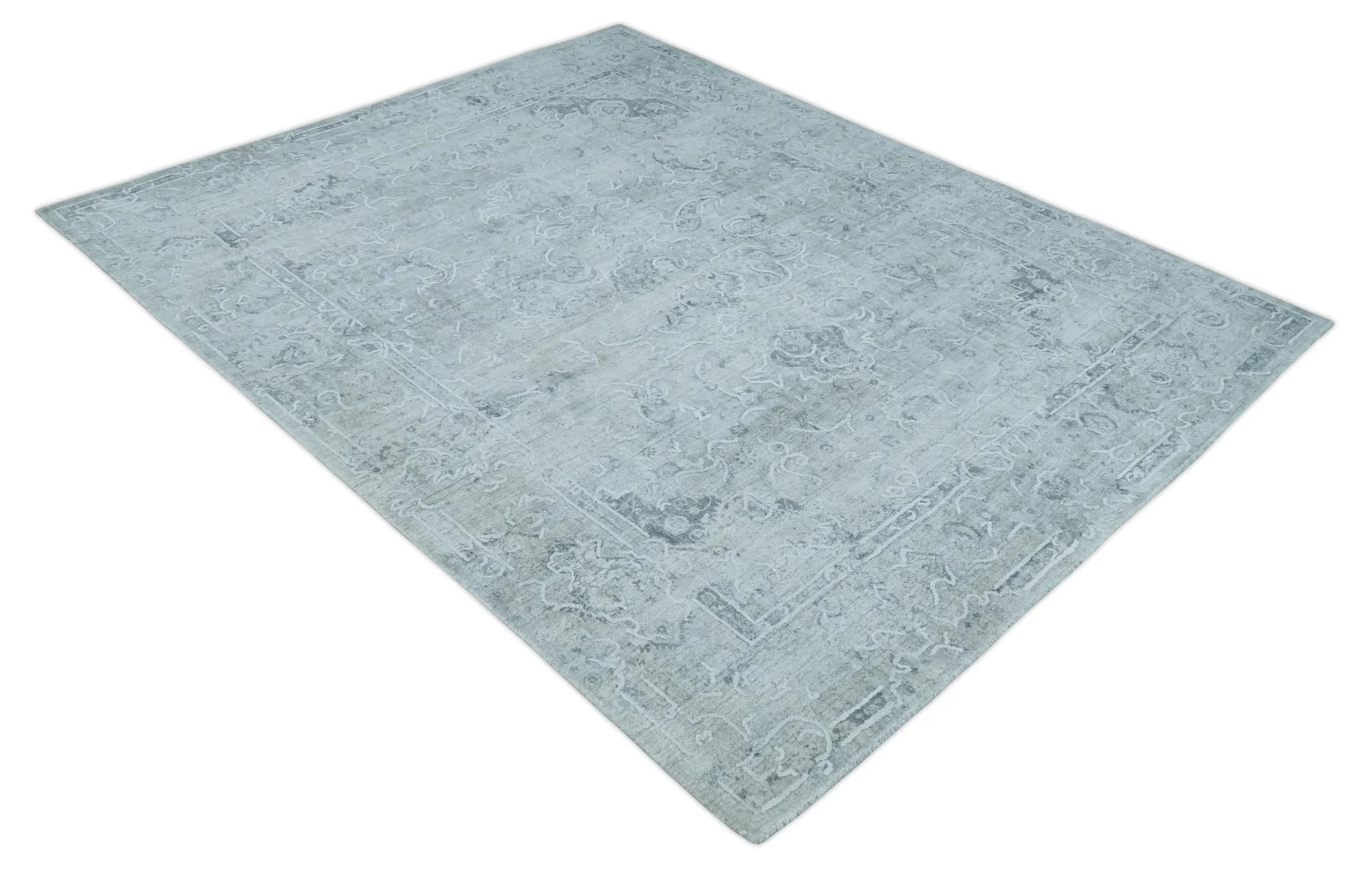 One of a Kind Traditional 8x10 Ivory, Gray and Charcoal Traditionally Hand Loomed Art Silk Area Rug - Image 9