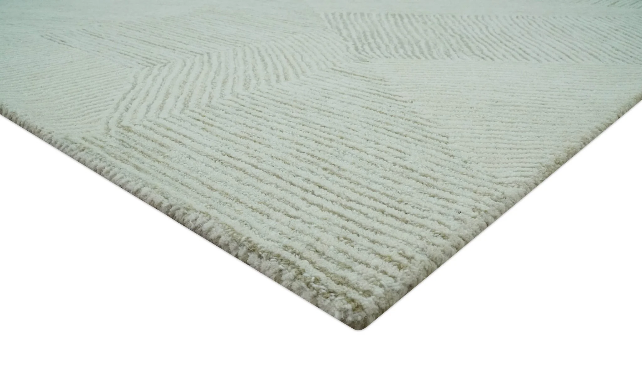 Modern Geometrical Ivory, Gray and Olive Stripes Textured Hand Tufted Custom Made rug - Image 2