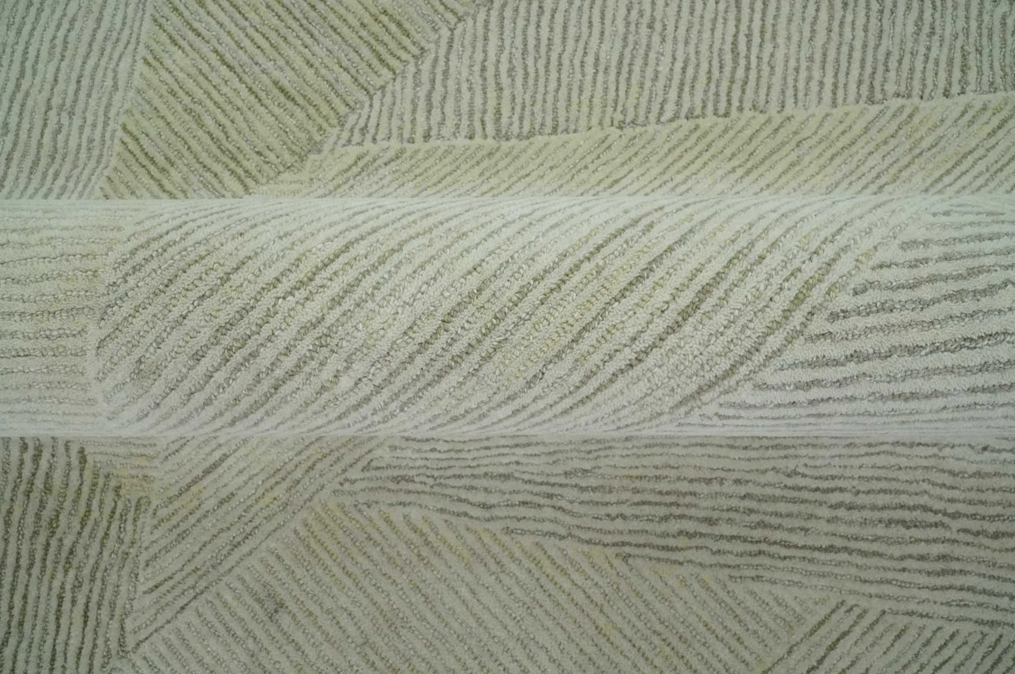 Modern Geometrical Ivory, Gray and Olive Stripes Textured Hand Tufted Custom Made rug - Image 3