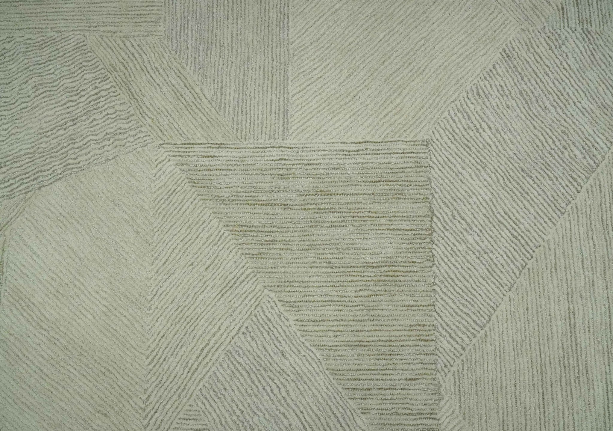 Modern Geometrical Ivory, Gray and Olive Stripes Textured Hand Tufted Custom Made rug - Image 4