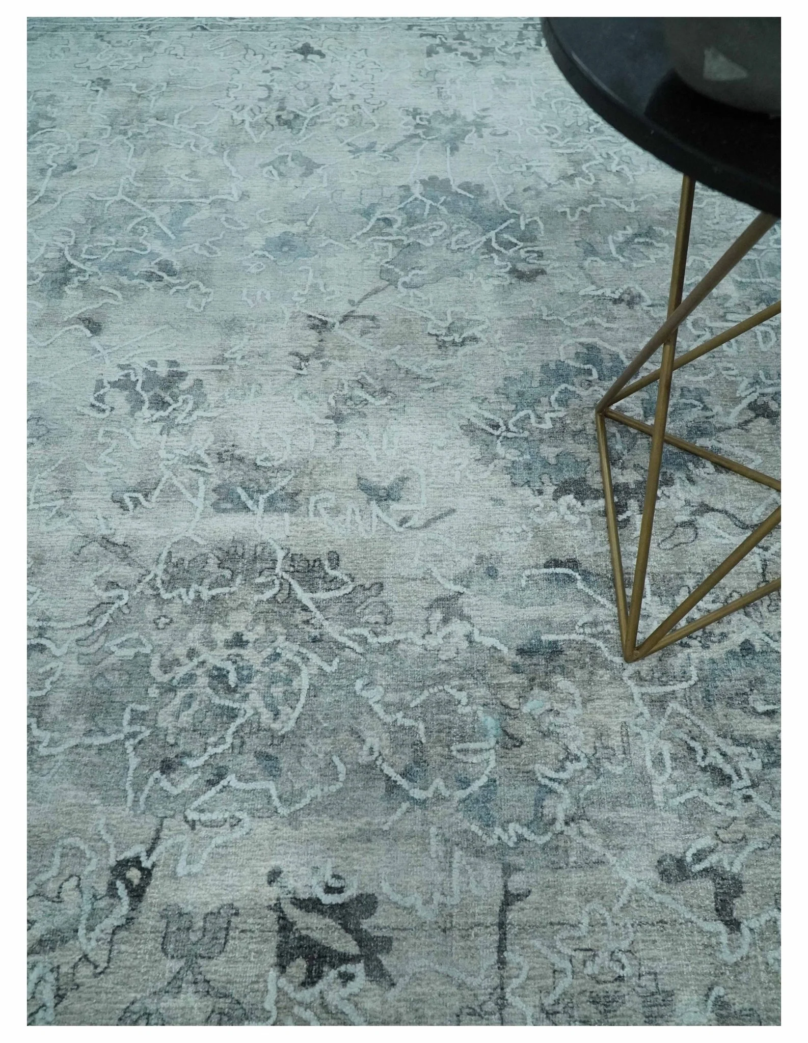 8x10 Ivory, Gray and Silver Modern Erased Traditional Handmade Art Silk Area Rug - Image 2