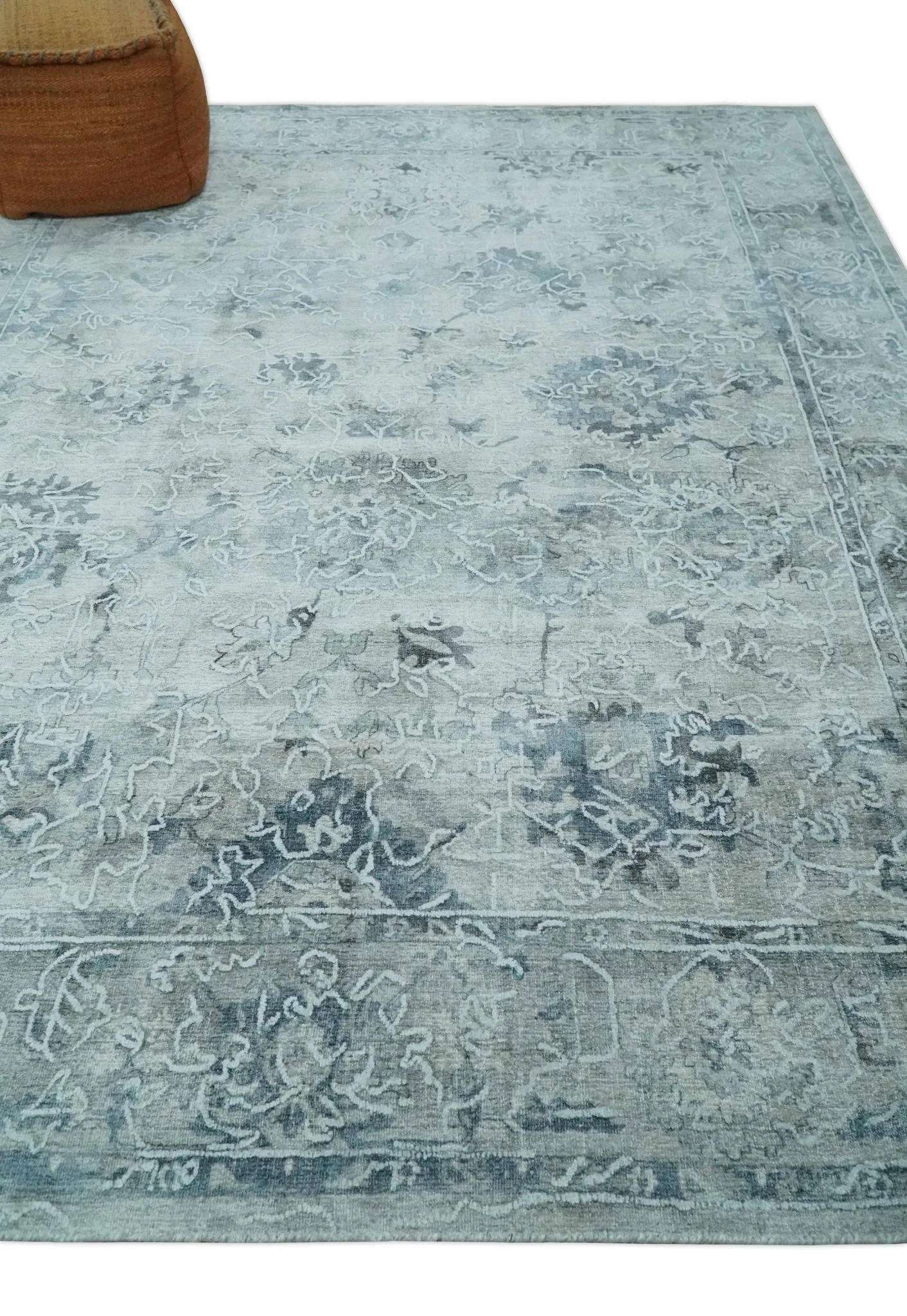 8x10 Ivory, Gray and Silver Modern Erased Traditional Handmade Art Silk Area Rug - Image 3