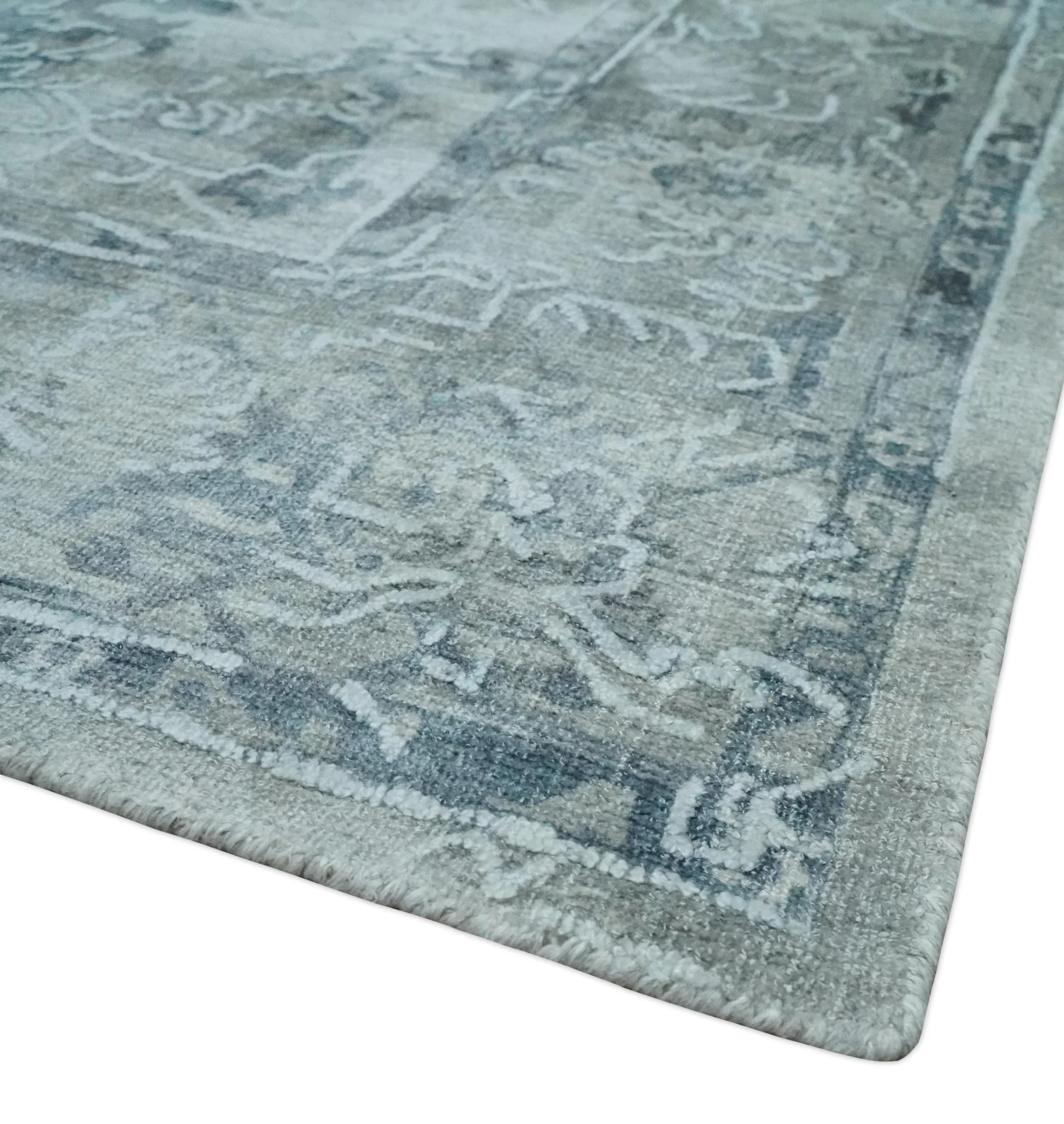 8x10 Ivory, Gray and Silver Modern Erased Traditional Handmade Art Silk Area Rug - Image 5