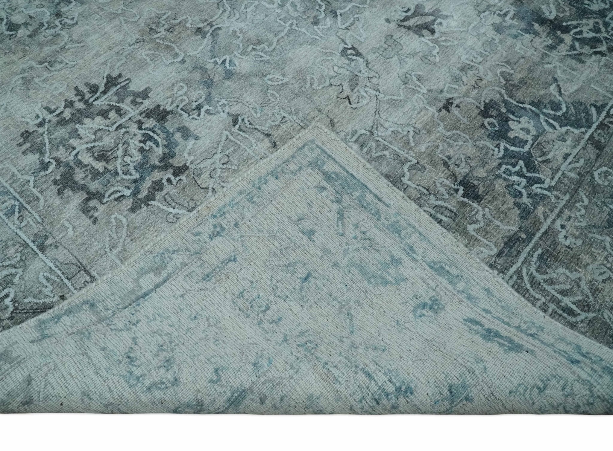 8x10 Ivory, Gray and Silver Modern Erased Traditional Handmade Art Silk Area Rug - Image 6